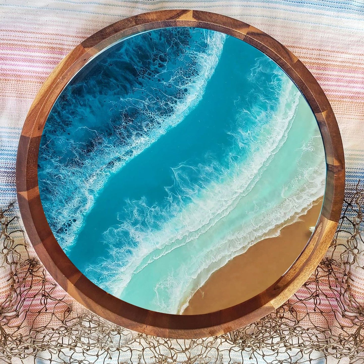 Coastal Ocean Art Resin Art Wooden Tray, Resin Ocean Art, Mango Wood Tray, Acacia Wood Tray For Gifts and Home Décor and Decoration - GOFIRE OUTLET