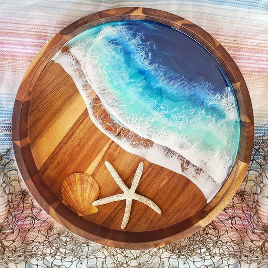 Coastal Ocean Art Resin Art Wooden Tray, Resin Ocean Art, Mango Wood Tray, Acacia Wood Tray For Gifts and Home Décor and Decoration - GOFIRE OUTLET