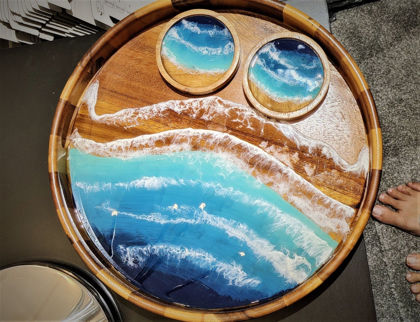 Coastal Ocean Art Resin Art Wooden Tray, Resin Ocean Art, Mango Wood Tray, Acacia Wood Tray For Gifts and Home Décor and Decoration - GOFIRE OUTLET