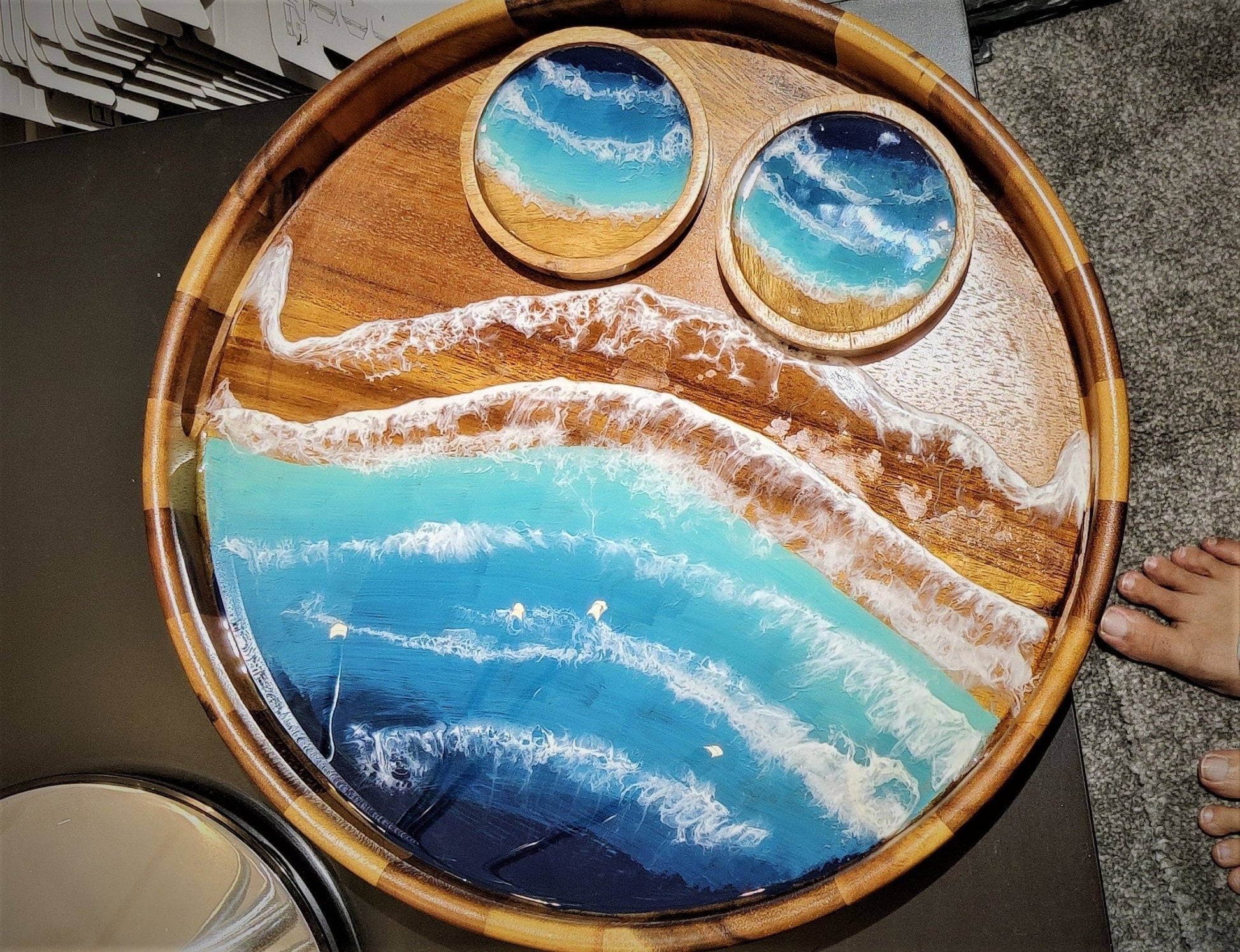 Coastal Ocean Art Resin Art Wooden Tray, Resin Ocean Art, Mango Wood Tray, Acacia Wood Tray For Gifts and Home Décor and Decoration - GOFIRE OUTLET
