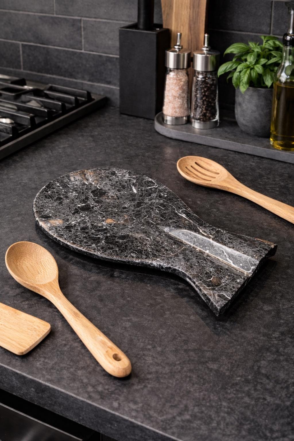 Handmade Black Marble Spoon Rest: Kitchen Utensil Holder - GOFIRE OUTLET