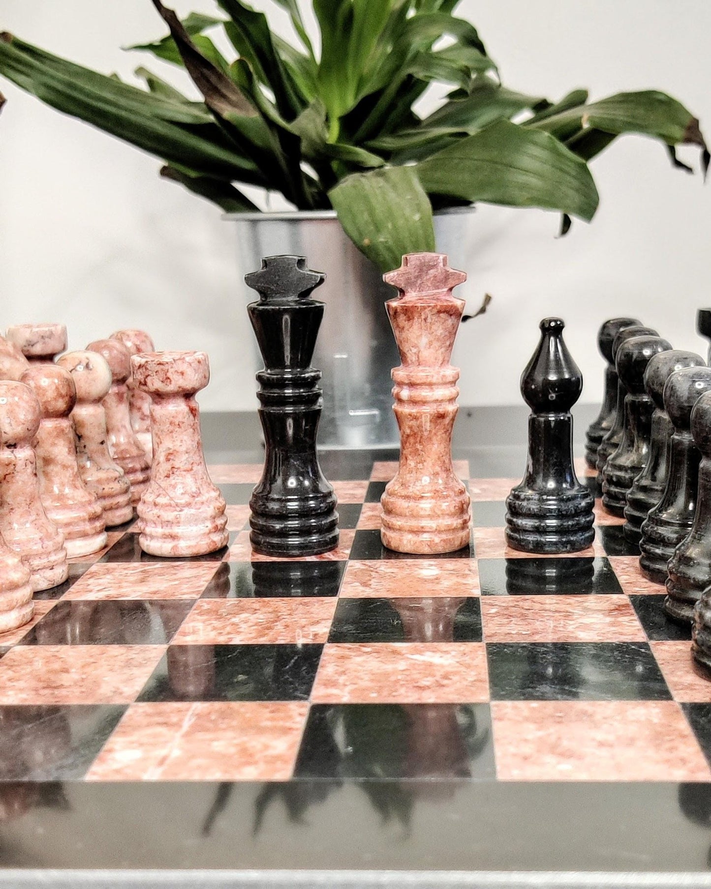 Handmade Black & Pink Marble Chess Set in 12x12 inches with Velvet Case - GOFIRE OUTLET