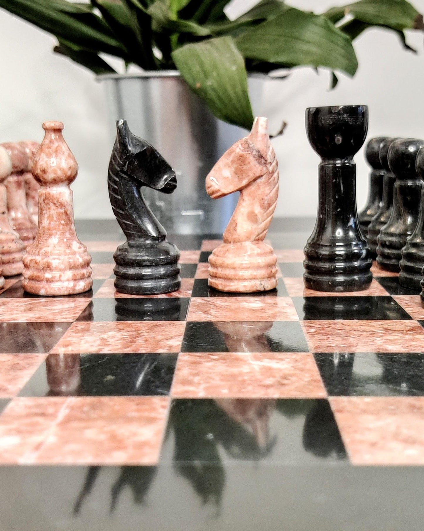 Handmade Black & Pink Marble Chess Set in 12x12 inches with Velvet Case - GOFIRE OUTLET