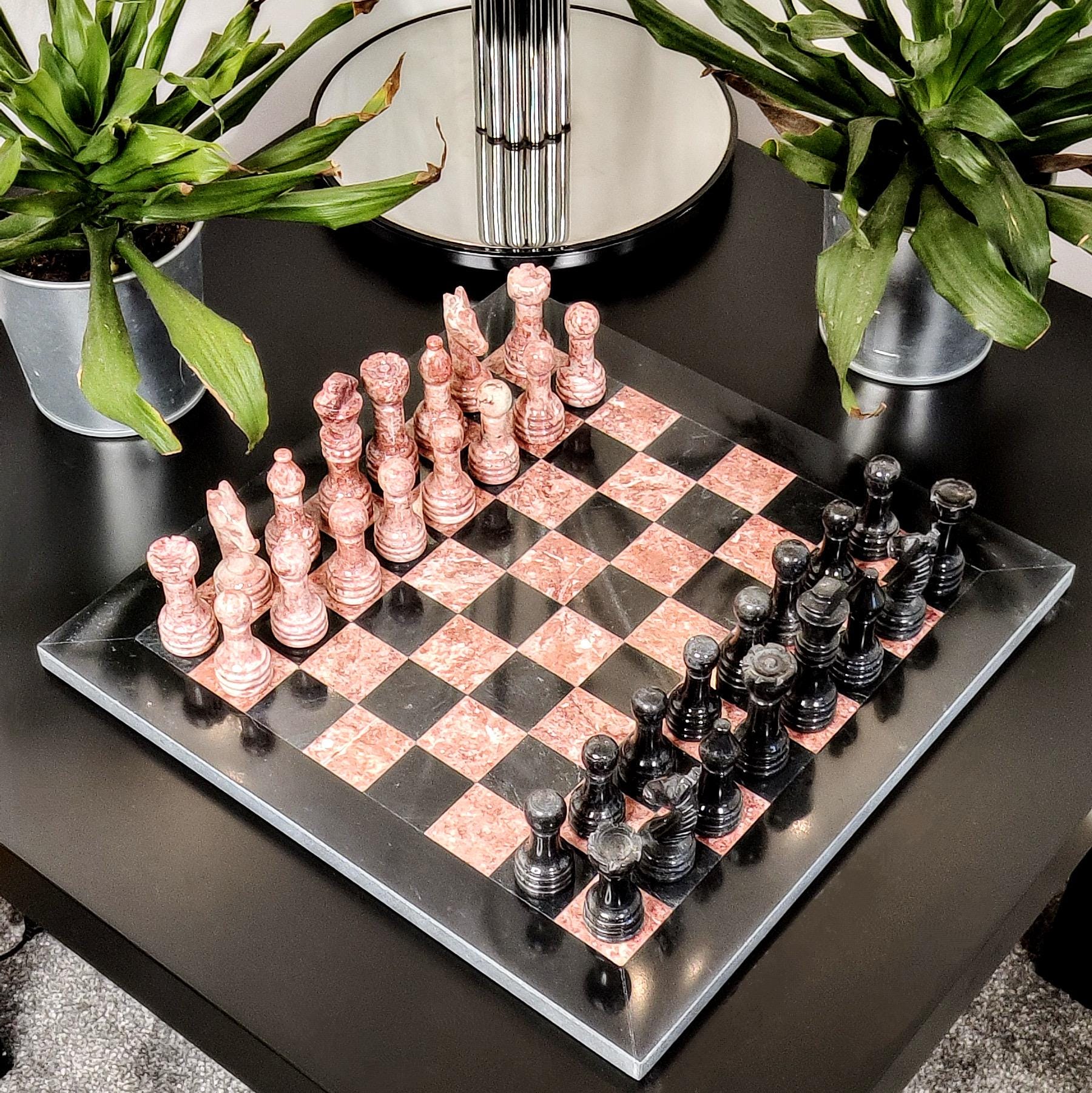 Handmade Black & Pink Marble Chess Set in 12x12 inches with Velvet Case - GOFIRE OUTLET