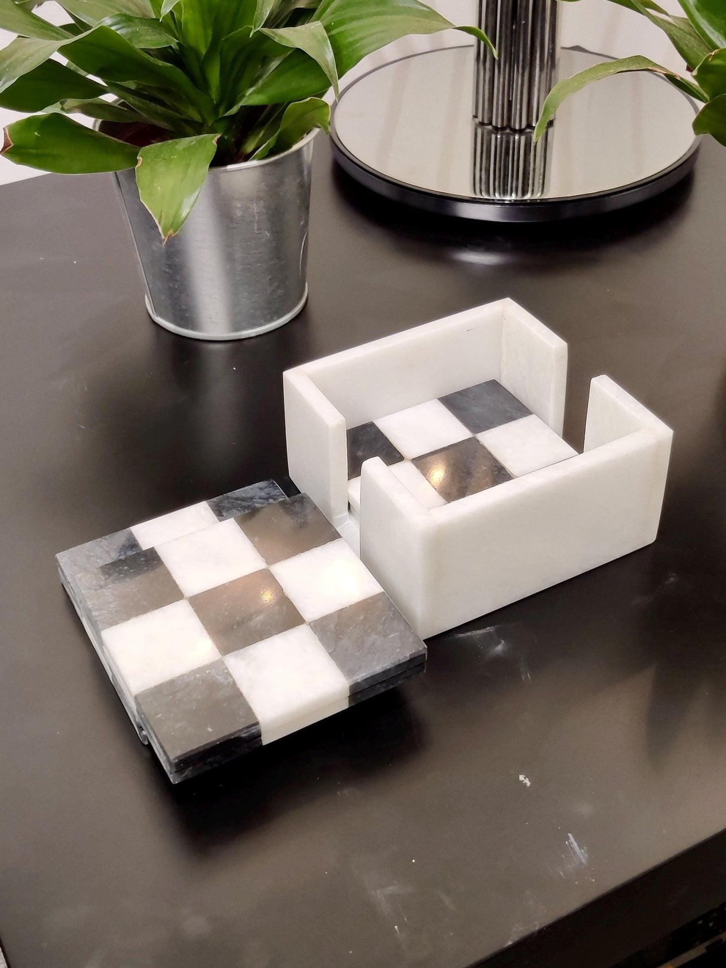 Handmade Black & White Marble Coasters: Check Design, Set of 6 - GOFIRE OUTLET