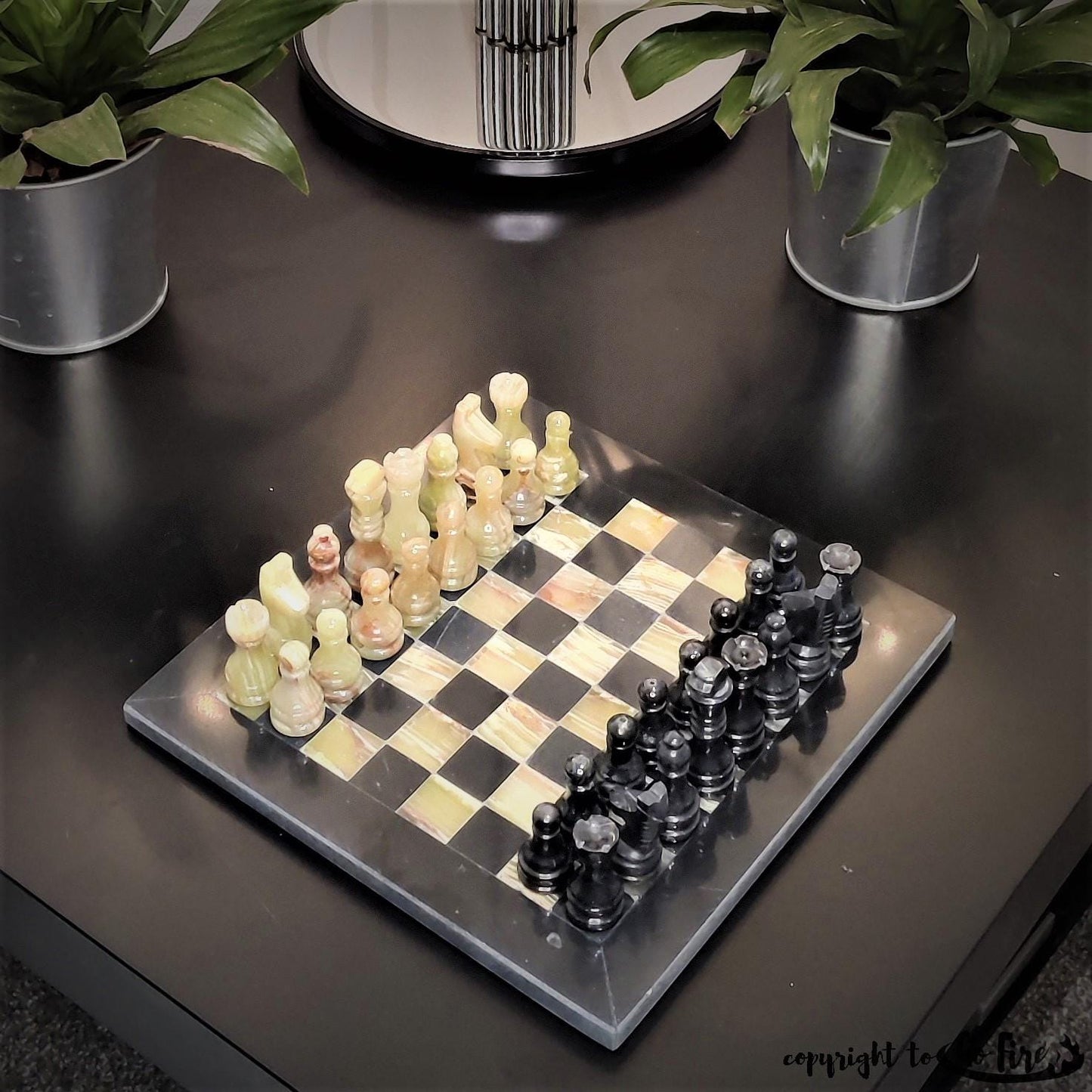Handmade Marble Chess Set: Black & Onyx 8x8 inch Board, Velvet Case - GOFIRE OUTLET