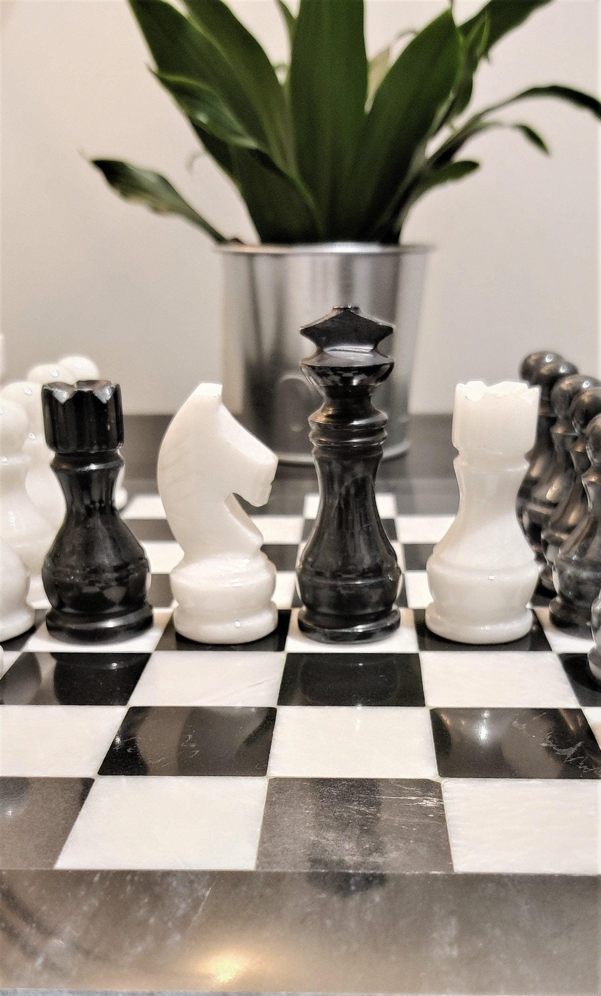 Handmade Marble Chess Set: Black & White 12x12 inches Stone Board, Home Decor - GOFIRE OUTLET