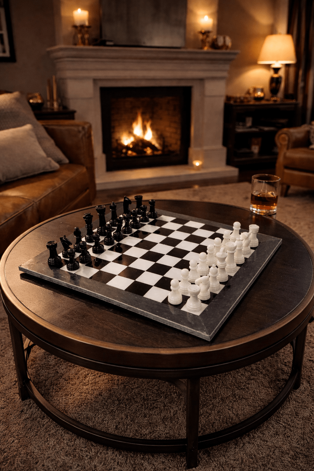 Handmade Marble Chess Set: Black & White 12x12 inches Stone Board, Home Decor - GOFIRE OUTLET