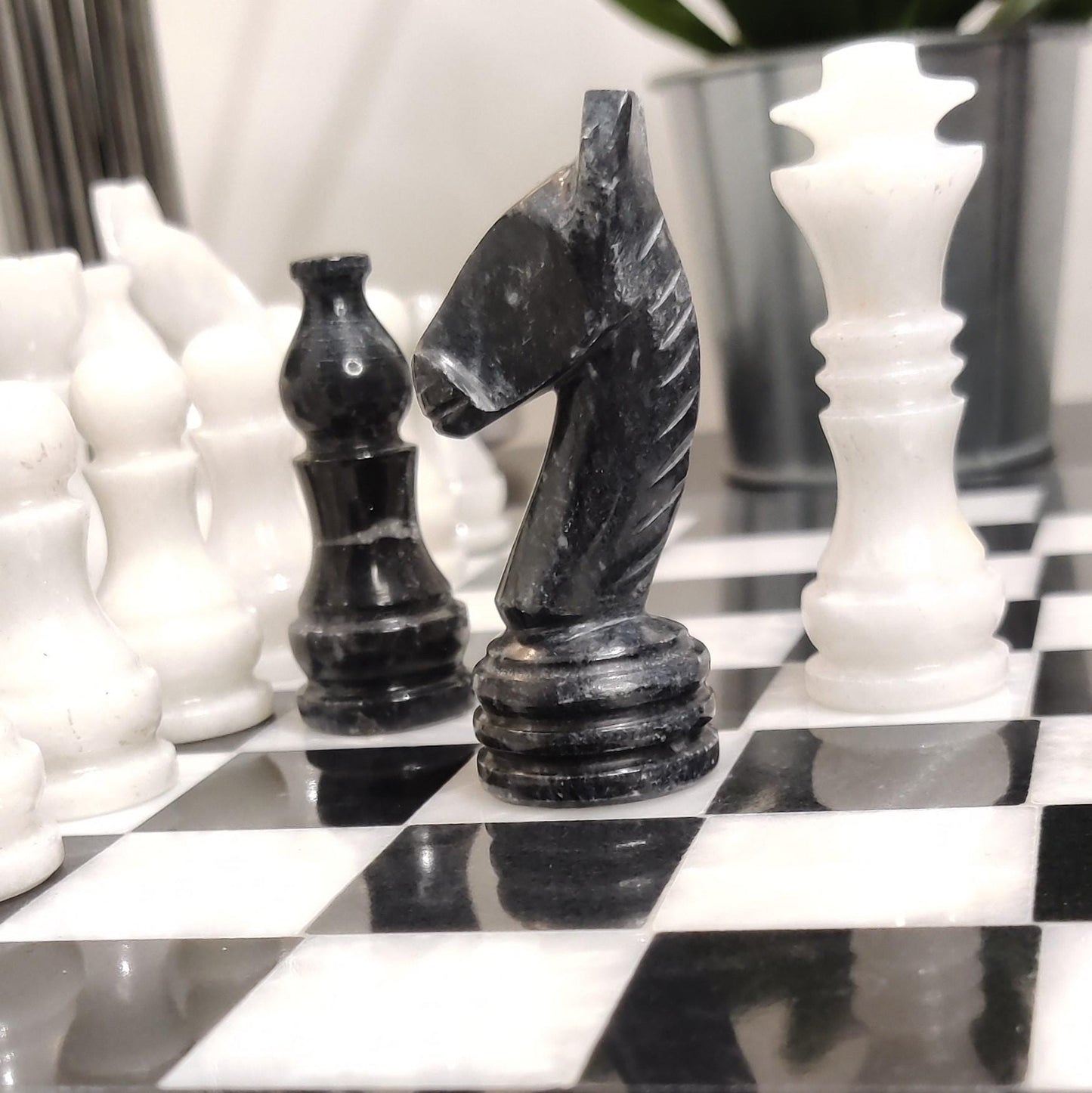 Handmade Marble Chess Set: Black & White 12x12 inches Stone Board, Home Decor - GOFIRE OUTLET