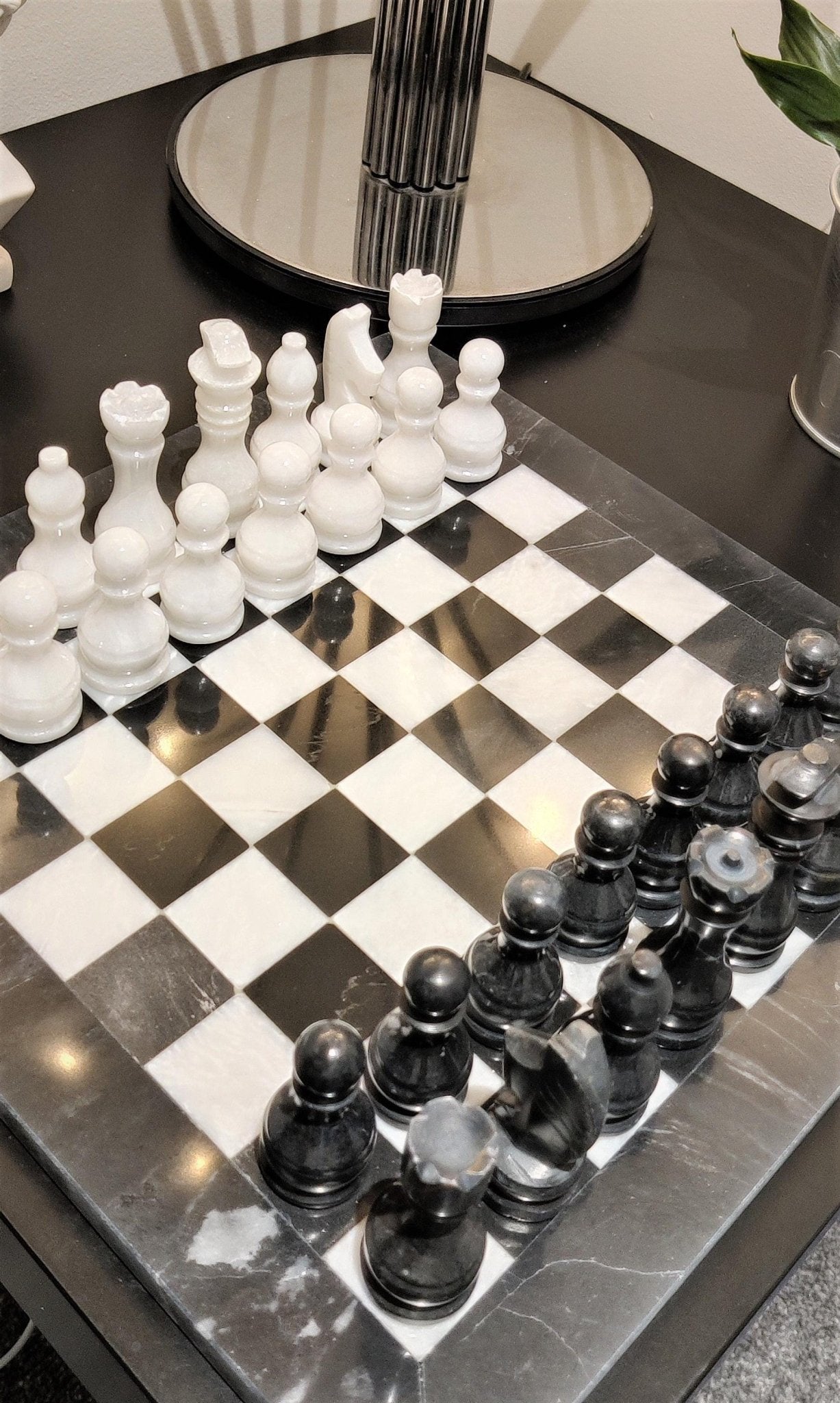 Handmade Marble Chess Set: Black & White 12x12 inches Stone Board, Home Decor - GOFIRE OUTLET
