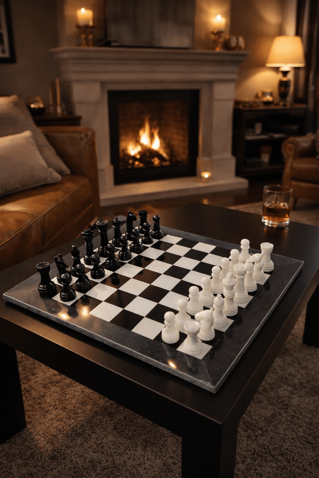 Handmade Marble Chess Set: Black & White 12x12 inches Stone Board, Home Decor - GOFIRE OUTLET