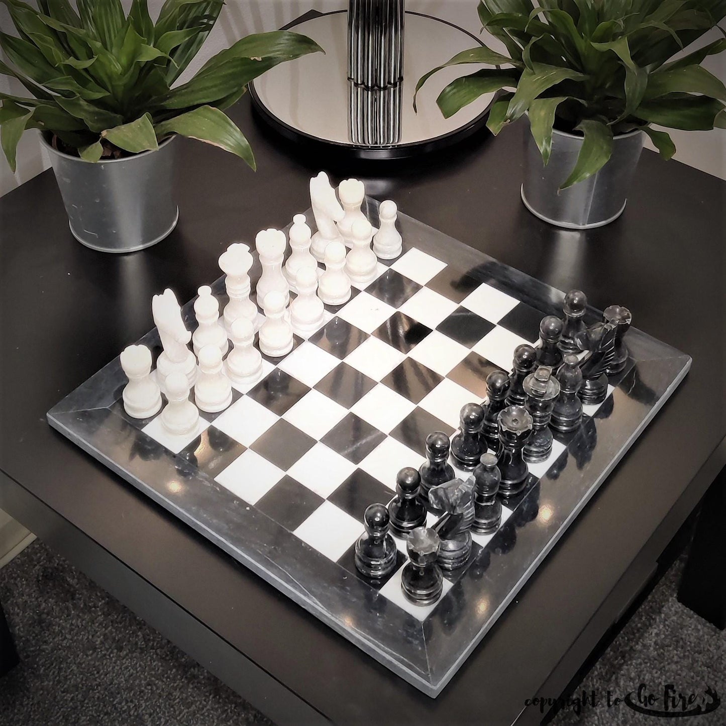 Handmade Marble Chess Set: Black & White 12x12 inches Stone Board, Home Decor - GOFIRE OUTLET