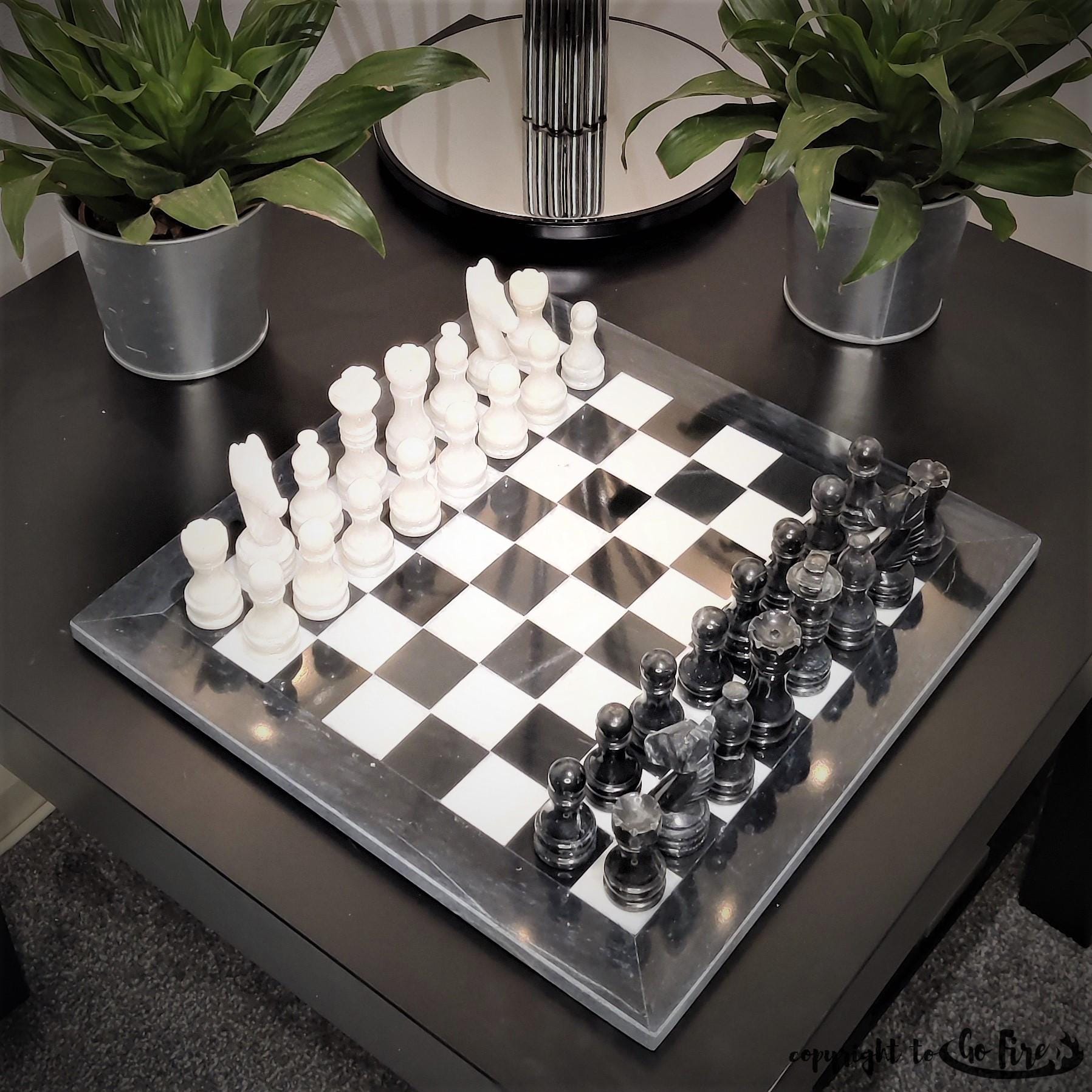 Handmade Marble Chess Set: Black & White 12x12 inches Stone Board, Home Decor - GOFIRE OUTLET