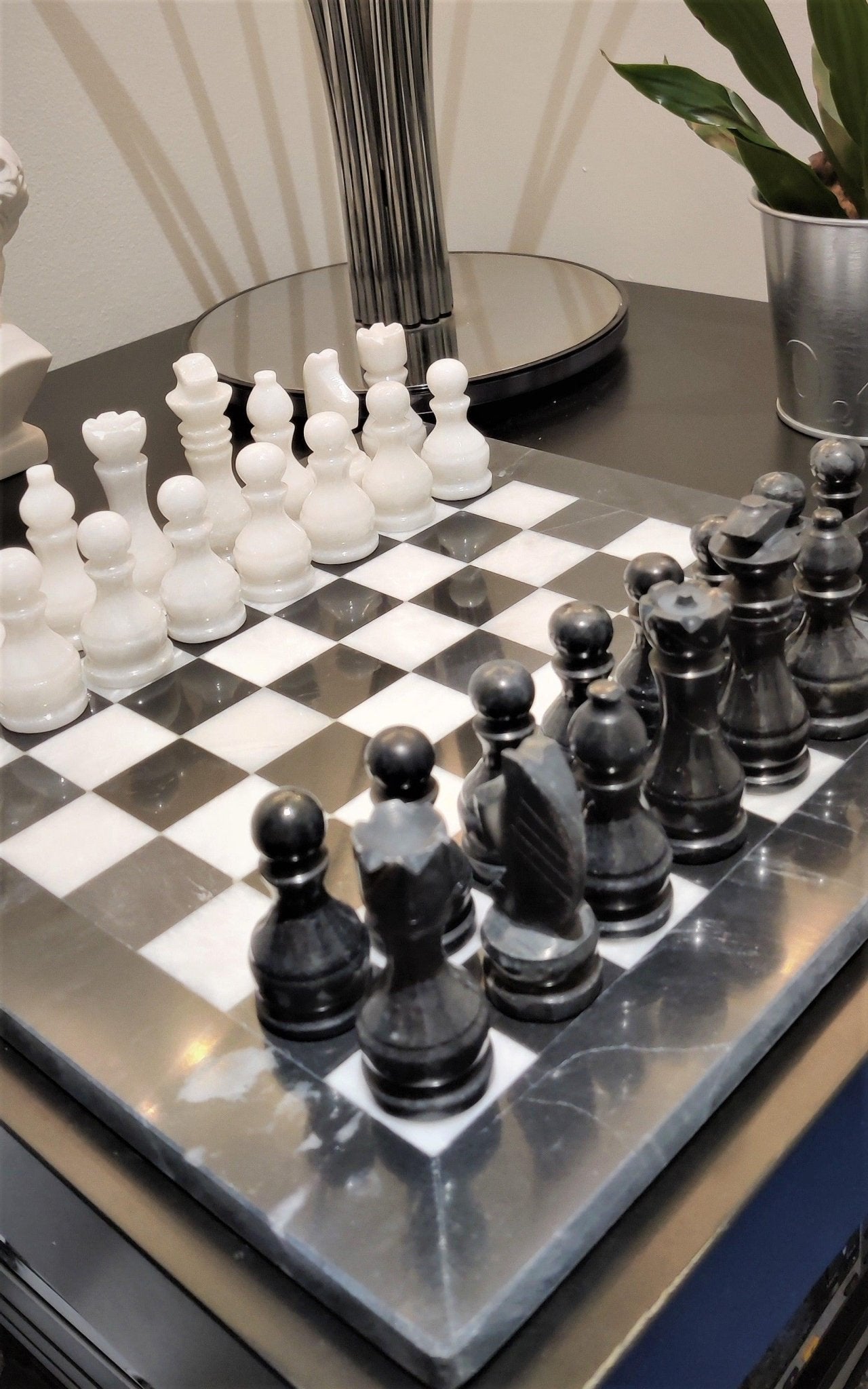 Handmade Marble Chess Set: Black & White 12x12 inches Stone Board, Home Decor - GOFIRE OUTLET