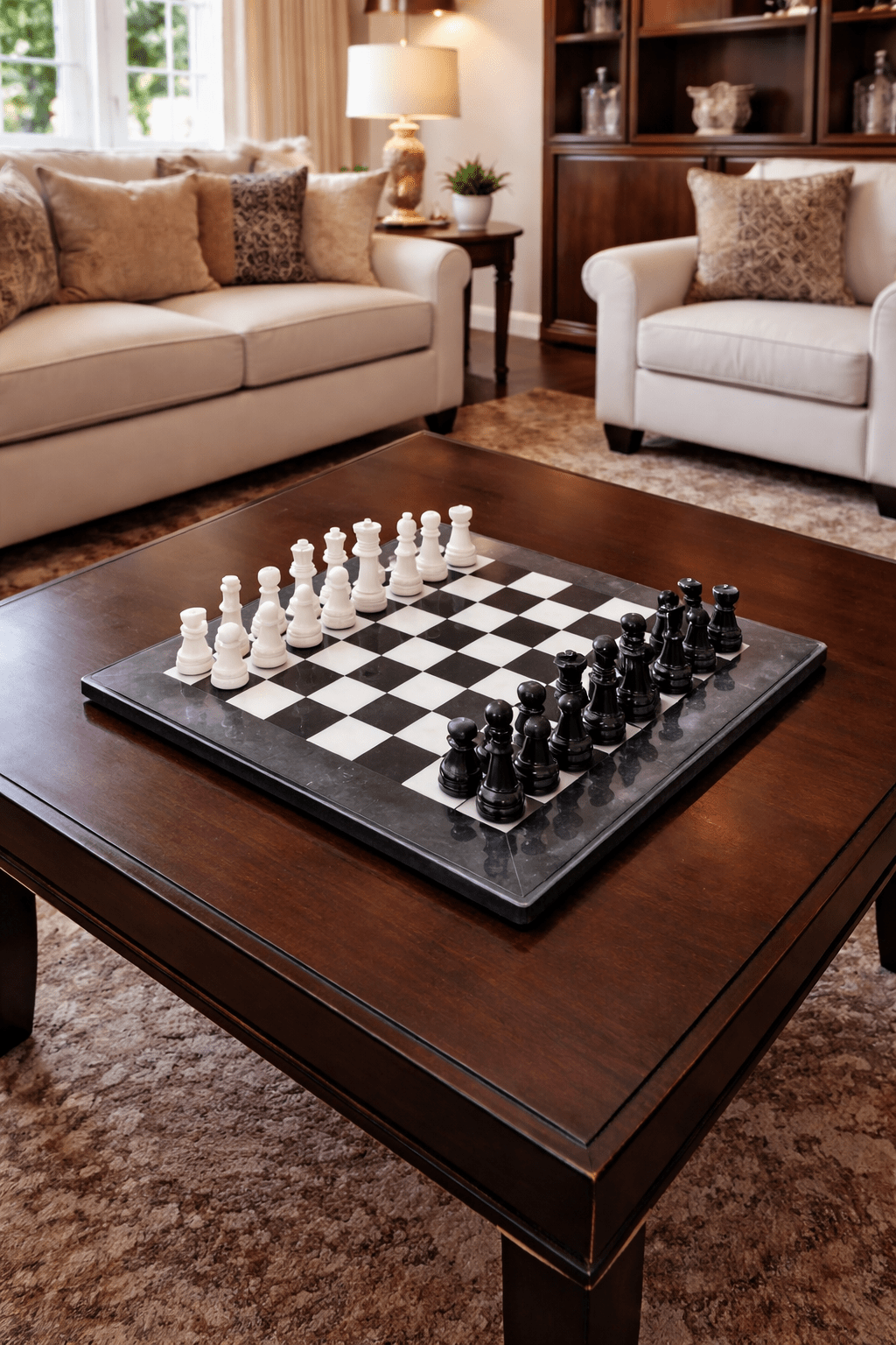 Handmade Marble Chess Set: Black & White Stone Board, Velvet Case (8x8 inch) - GOFIRE OUTLET
