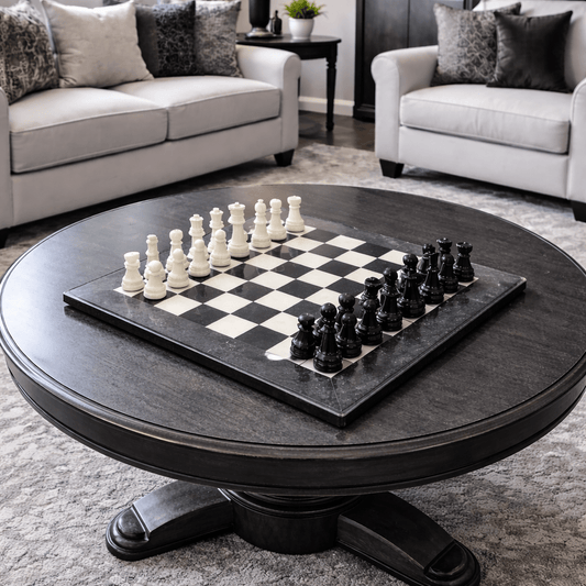 Handmade Marble Chess Set: Black & White Stone Board, Velvet Case (8x8 inch) - GOFIRE OUTLET