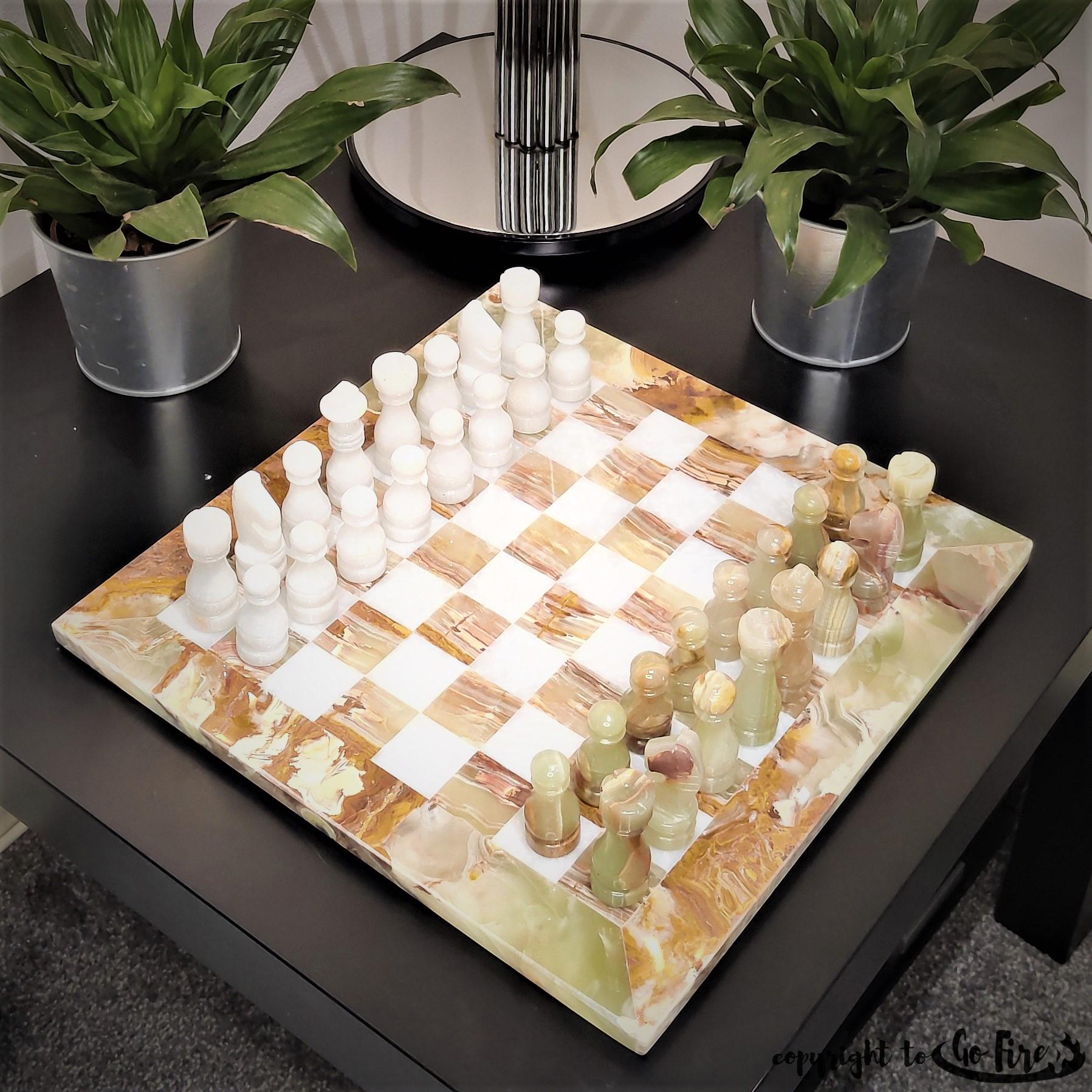 Handmade Marble Chess Set: Onyx & White 12x12 inch Stone Board, Velvet Case - GOFIRE OUTLET