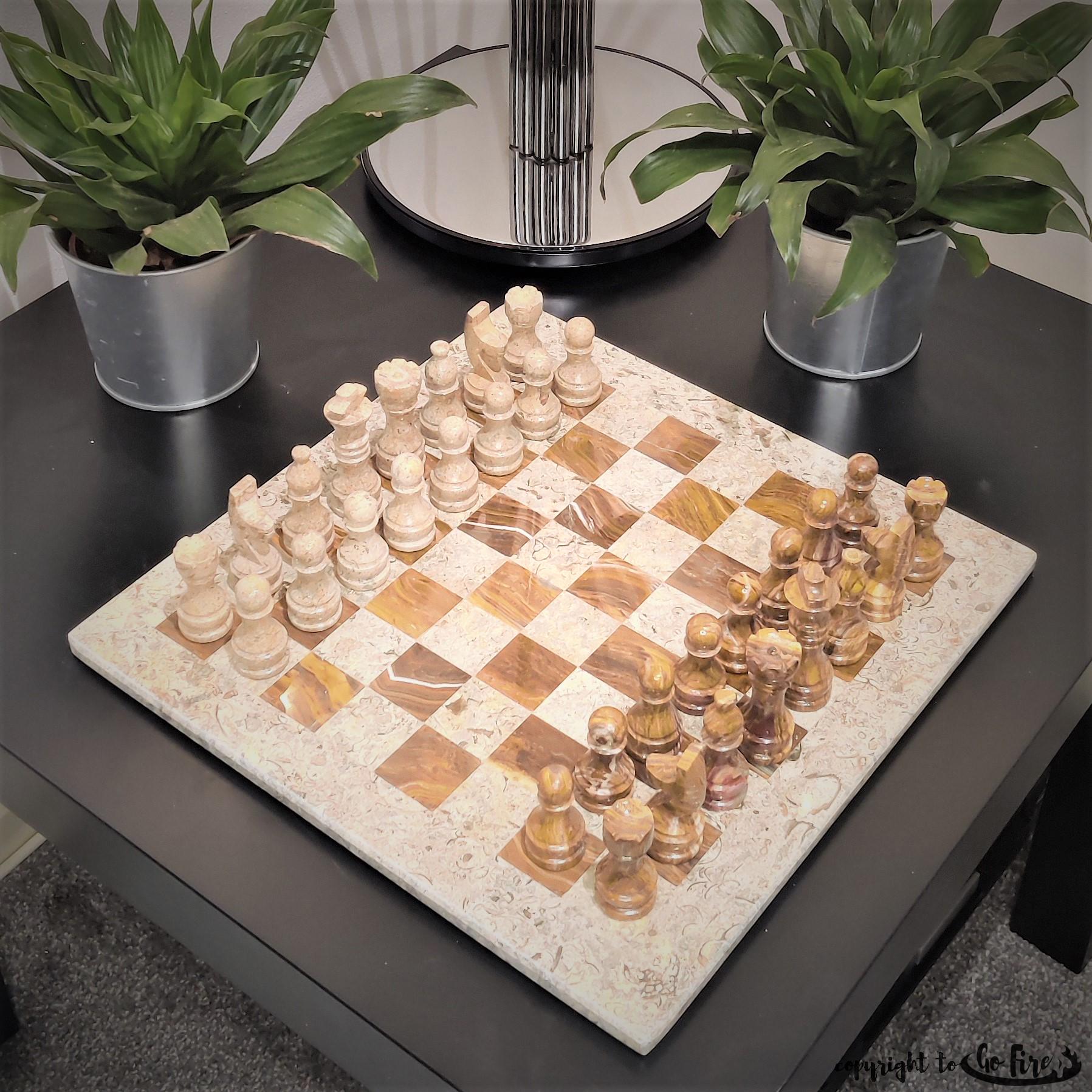 Handmade Marble Chess Set: Vintage 12x12 inch Stone Board with Velvet Case - GOFIRE OUTLET