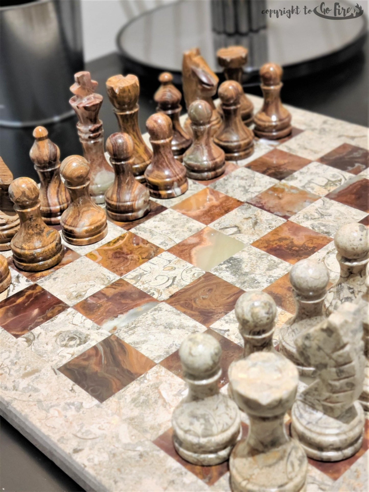 Handmade Marble Chess Set: Vintage 12x12 inch Stone Board with Velvet Case - GOFIRE OUTLET