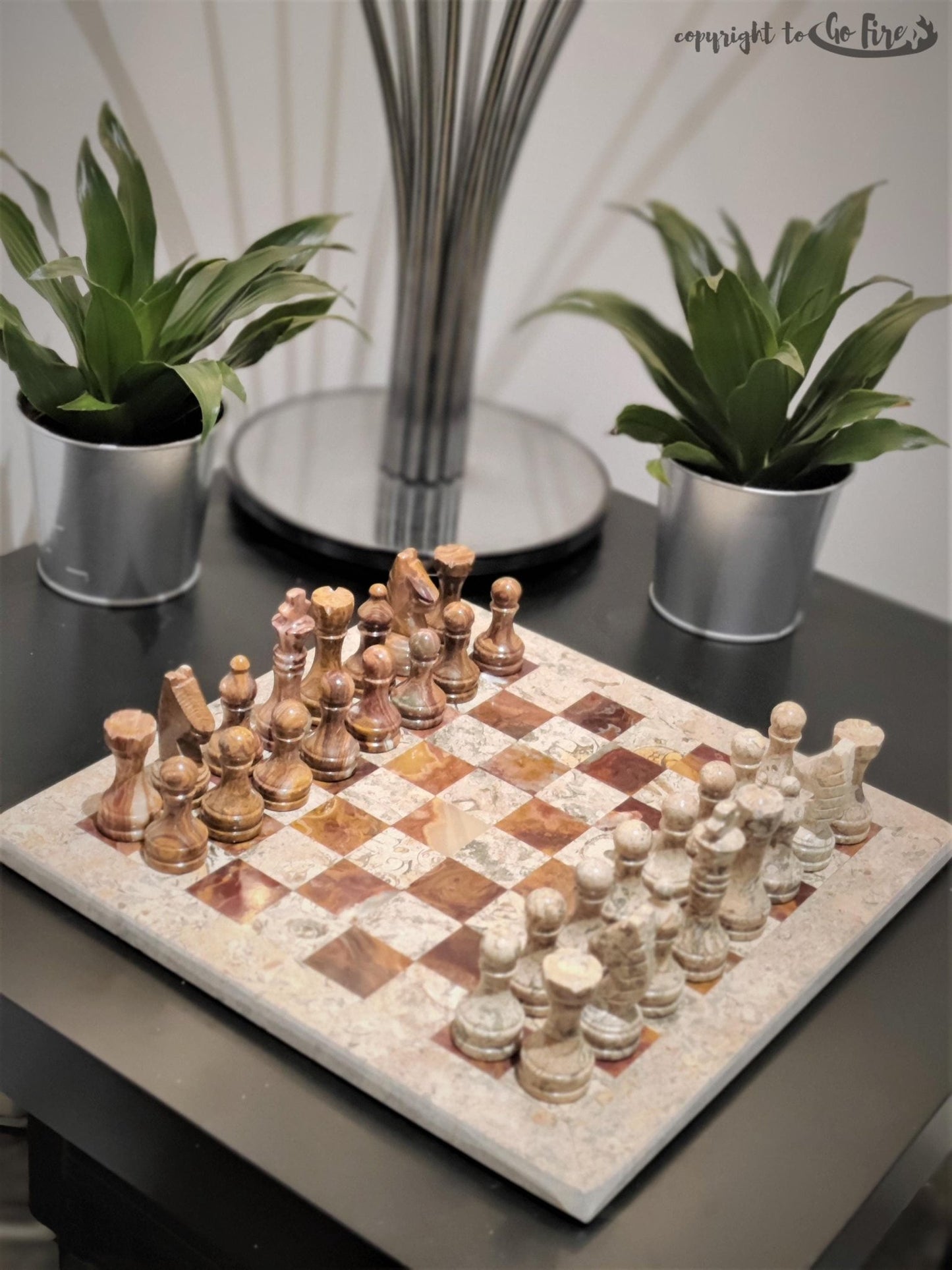 Handmade Marble Chess Set: Vintage 12x12 inch Stone Board with Velvet Case - GOFIRE OUTLET