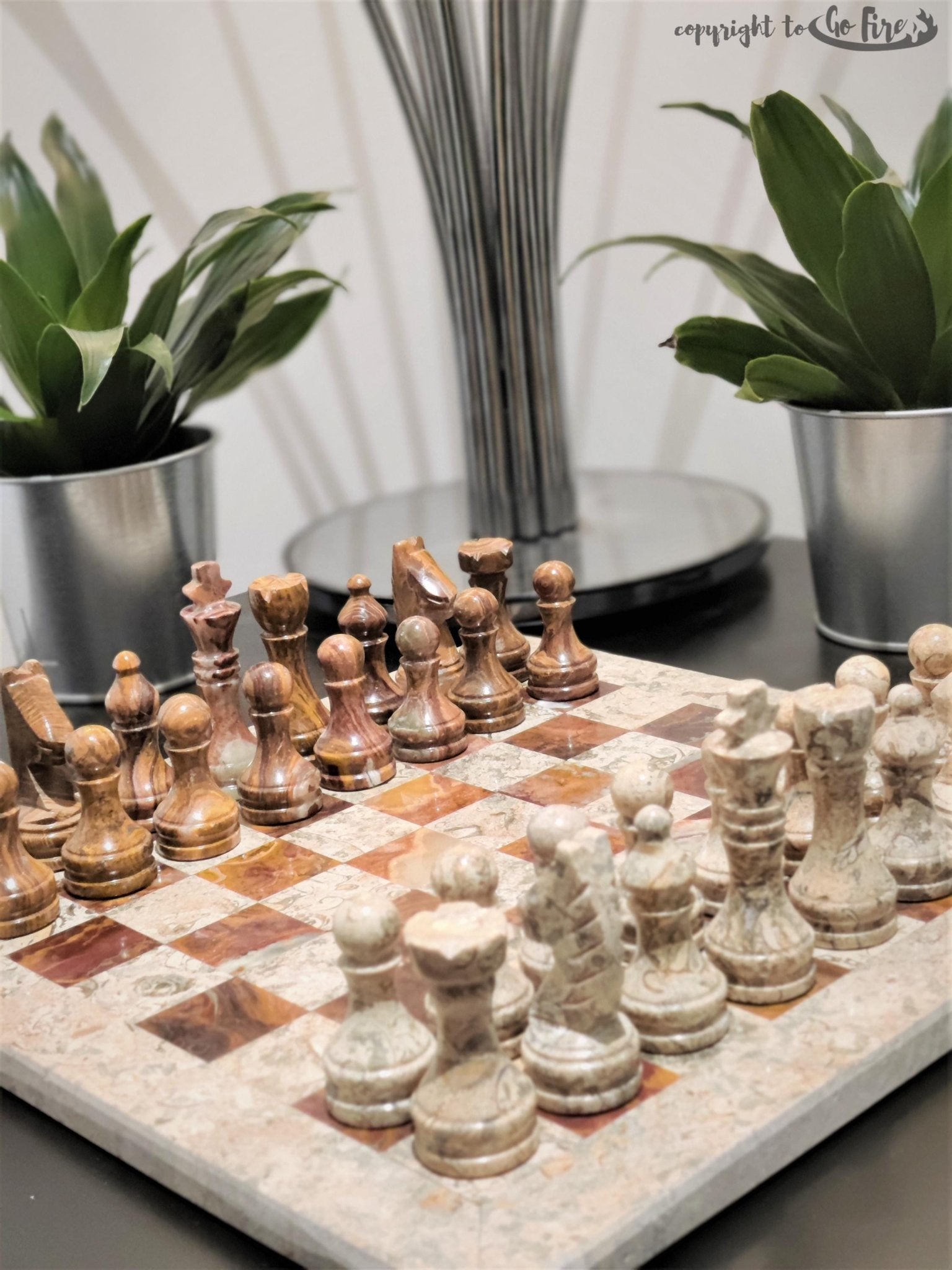 Handmade Marble Chess Set: Vintage 12x12 inch Stone Board with Velvet Case - GOFIRE OUTLET
