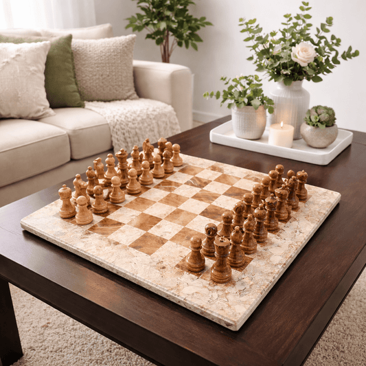 Handmade Marble Chess Set: Vintage 12x12 inch Stone Board with Velvet Case - GOFIRE OUTLET