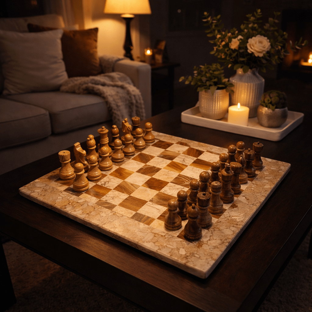 Handmade Marble Chess Set: Vintage 12x12 inch Stone Board with Velvet Case - GOFIRE OUTLET