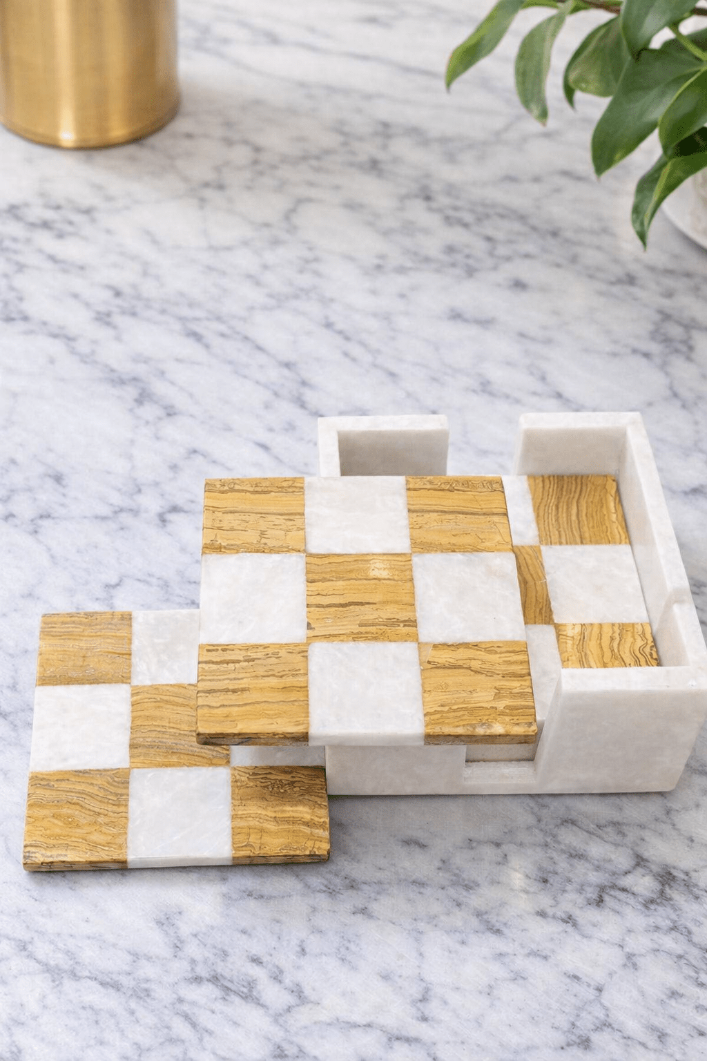 Handmade Marble Coasters: Check Design, Home Decor, Set of 6 - GOFIRE OUTLET