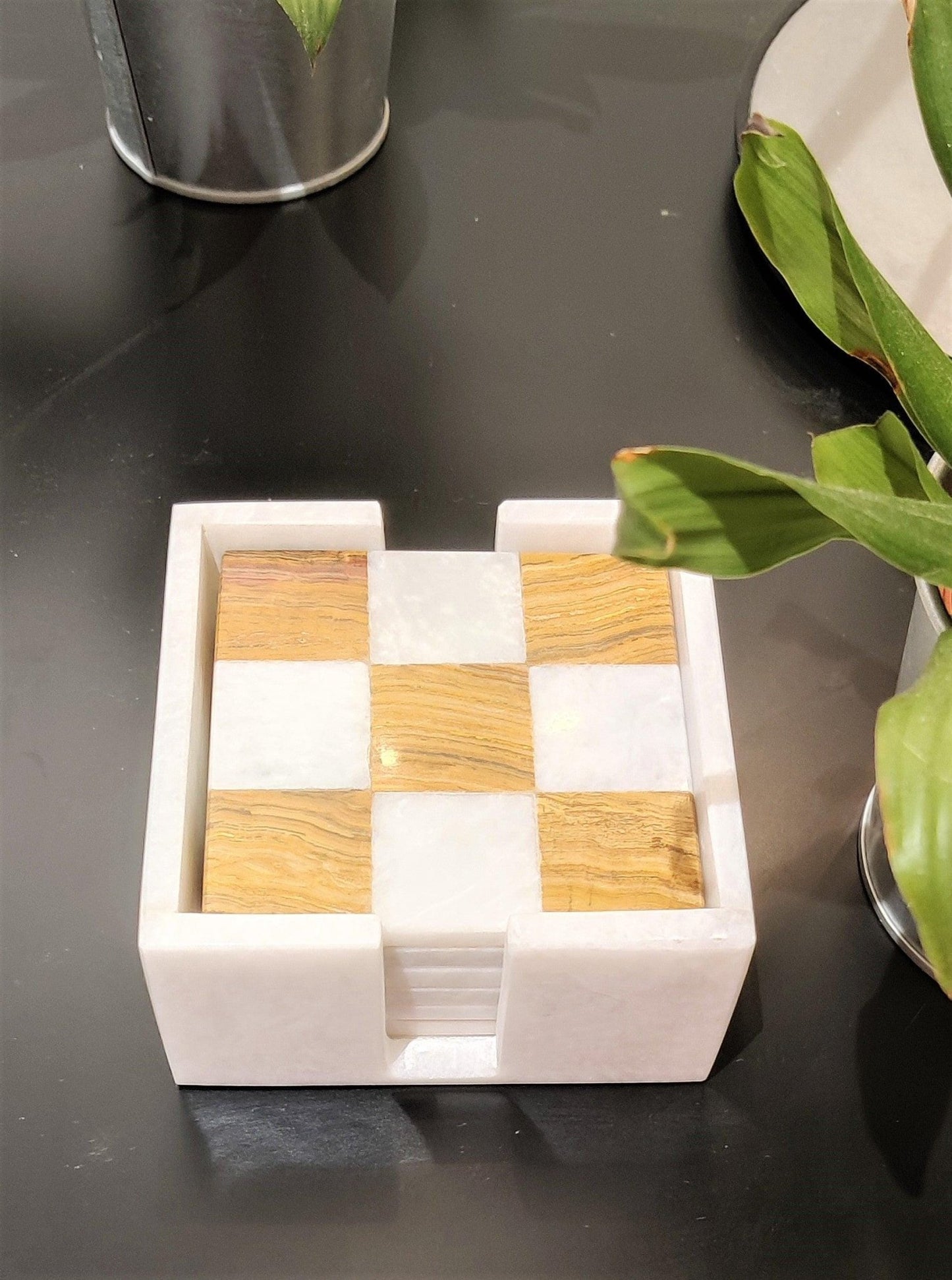 Handmade Marble Coasters: Check Design, Home Decor, Set of 6 - GOFIRE OUTLET