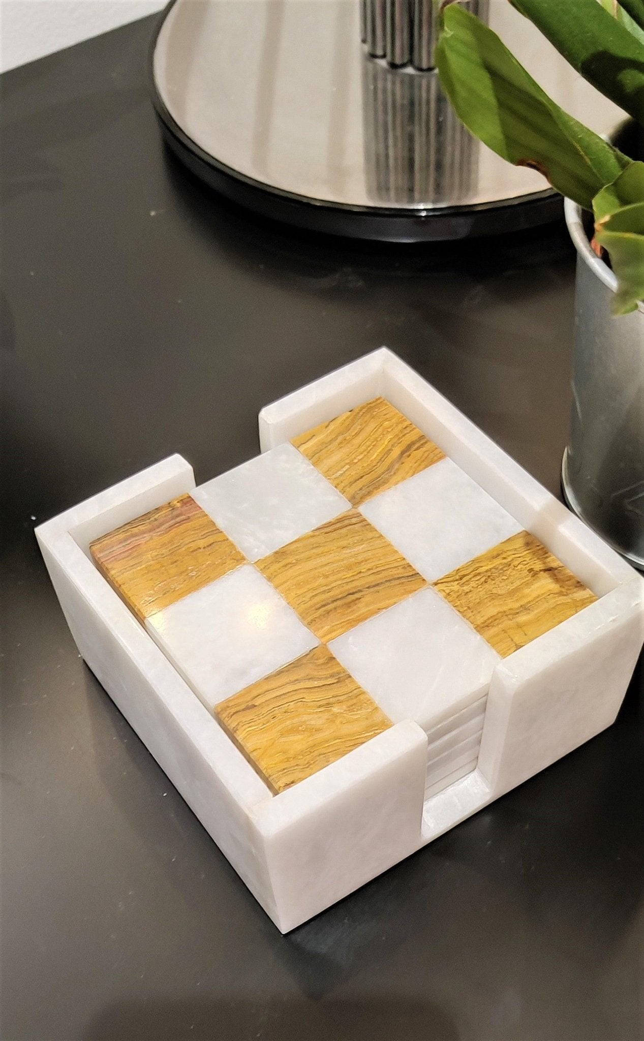 Handmade Marble Coasters: Check Design, Home Decor, Set of 6 - GOFIRE OUTLET