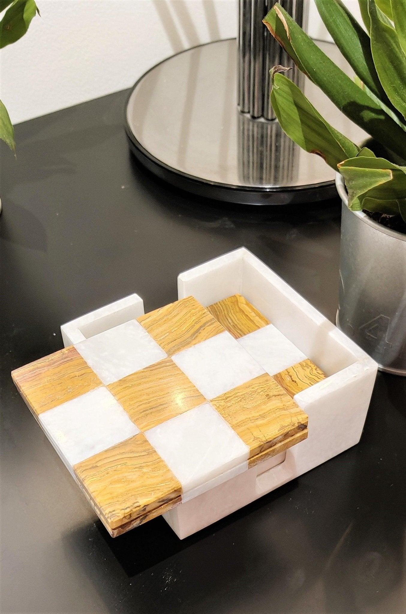 Handmade Marble Coasters: Check Design, Home Decor, Set of 6 - GOFIRE OUTLET