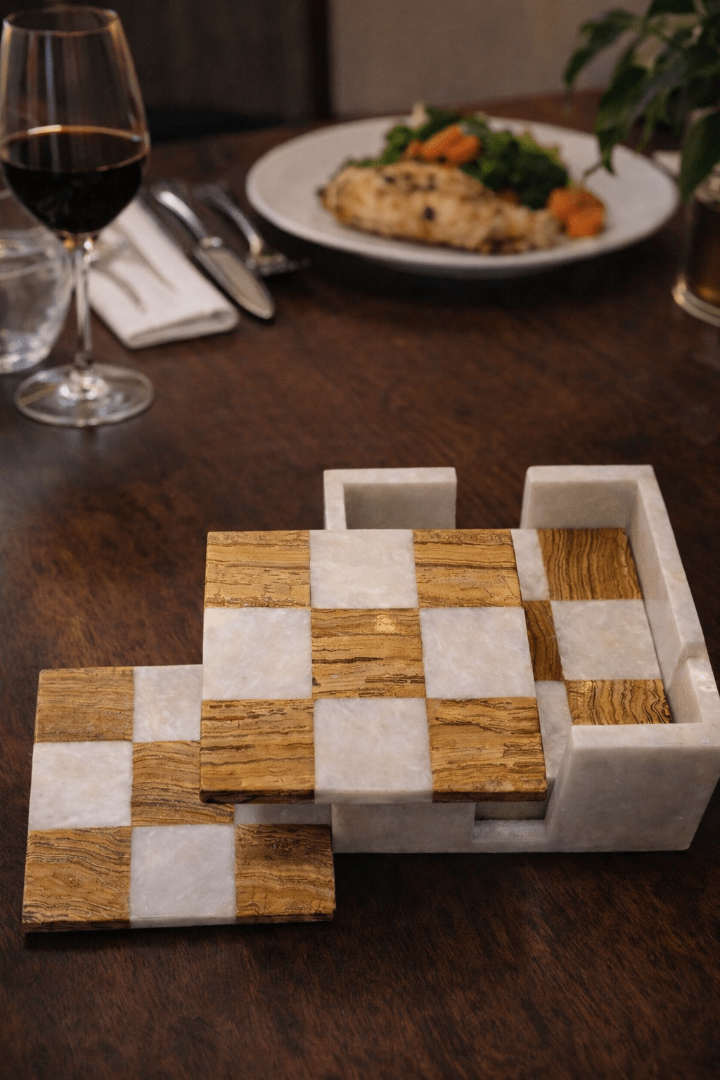 Handmade Marble Coasters: Check Design, Home Decor, Set of 6 - GOFIRE OUTLET