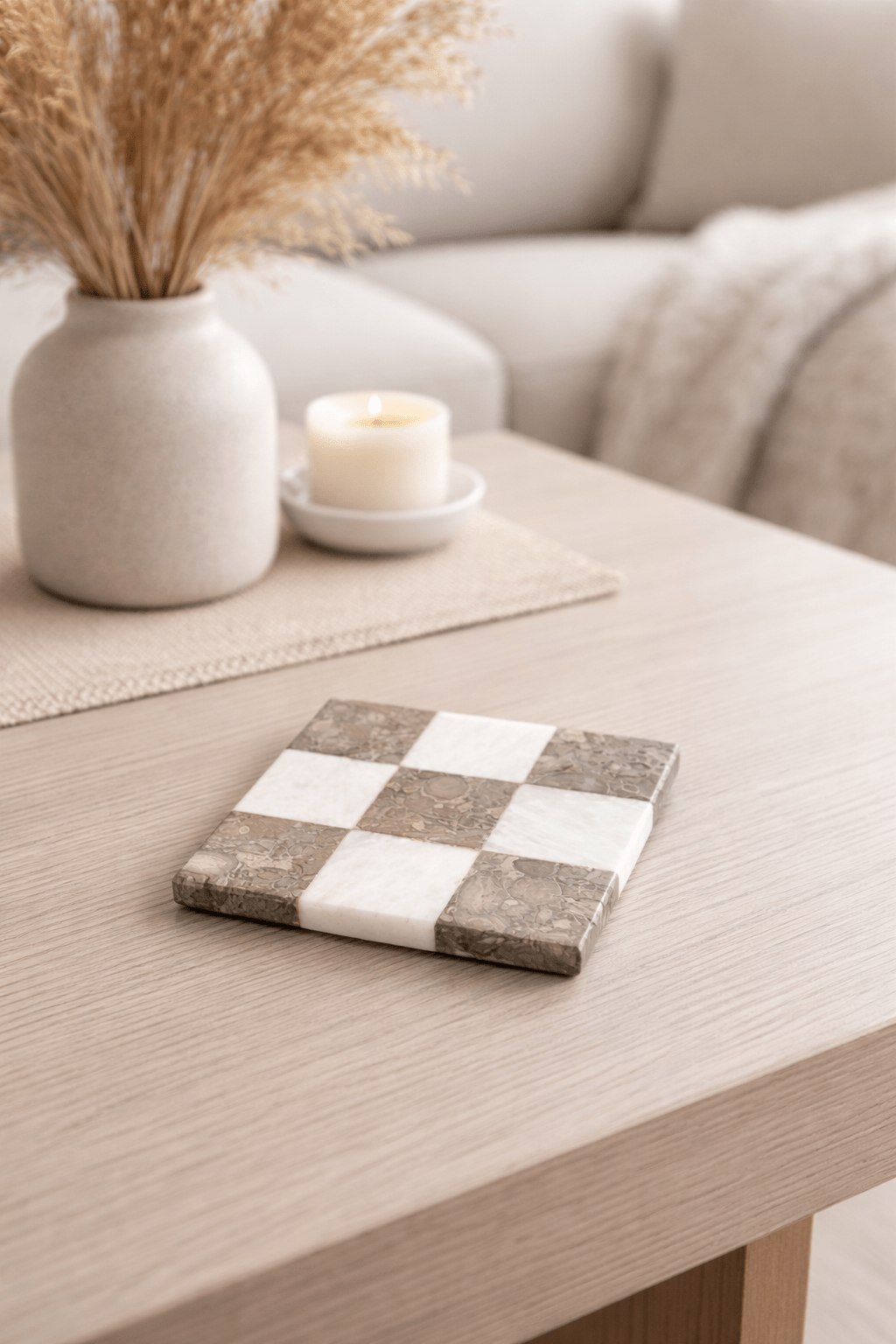 Handmade Marble Coasters: Check Design, Single Coaster in Onyx White & Brown White - GOFIRE OUTLET