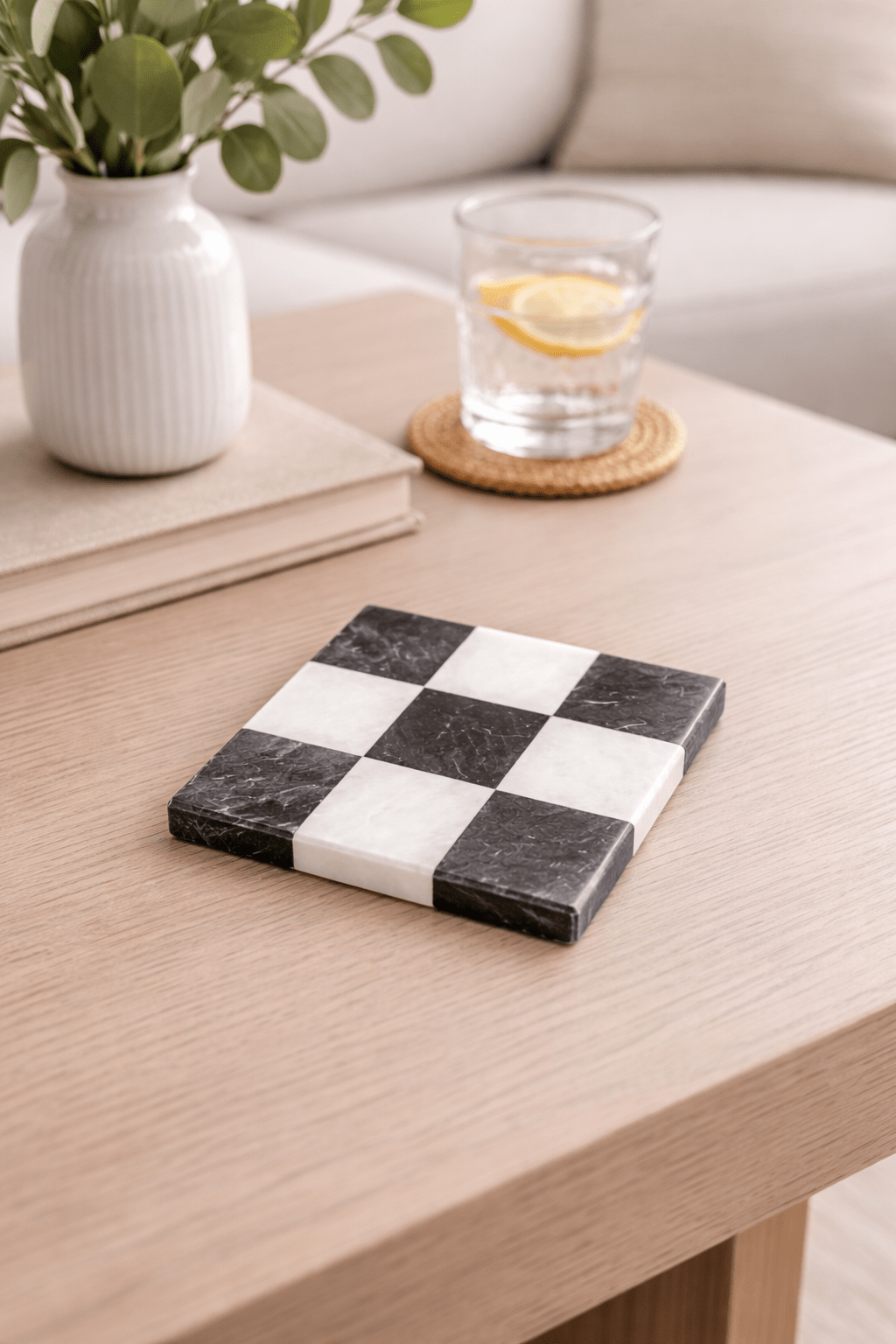 Handmade Marble Coasters: Check Design, Single Coaster in Onyx White & Brown White - GOFIRE OUTLET