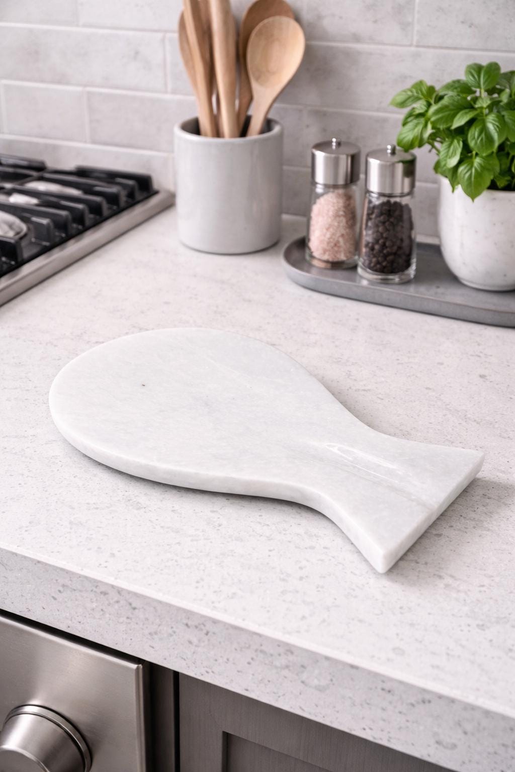 Handmade Marble Spoon Rest: White Kitchen Utensil Holder - GOFIRE OUTLET