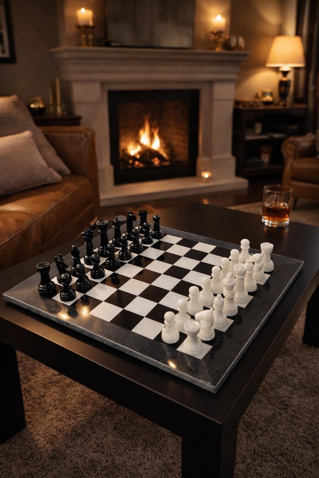 Hand Carved Marble Chess Set: Black & White Stone Board (15x15 inch)