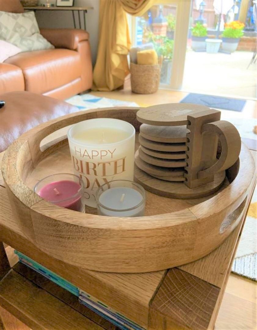 Mango Wood Round Tray | Wooden Serving Tray | Home Décor Display & Storage | Rustic Natural Finish - GOFIRE OUTLET