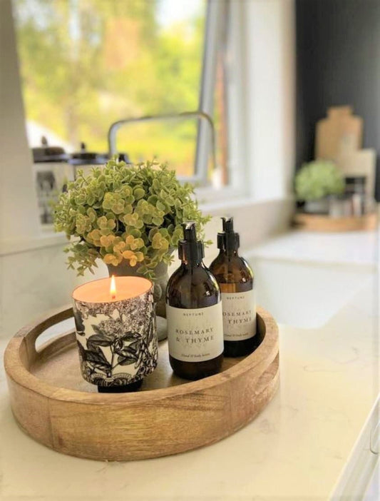 Mango Wood Round Tray | Wooden Serving Tray | Home Décor Display & Storage | Rustic Natural Finish - GOFIRE OUTLET