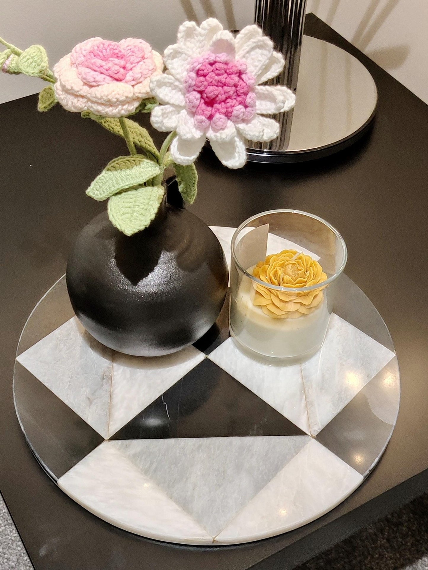 Mosaic Marble Round Tray: Natural Finish Home Decor (12x12 inches) - GOFIRE OUTLET