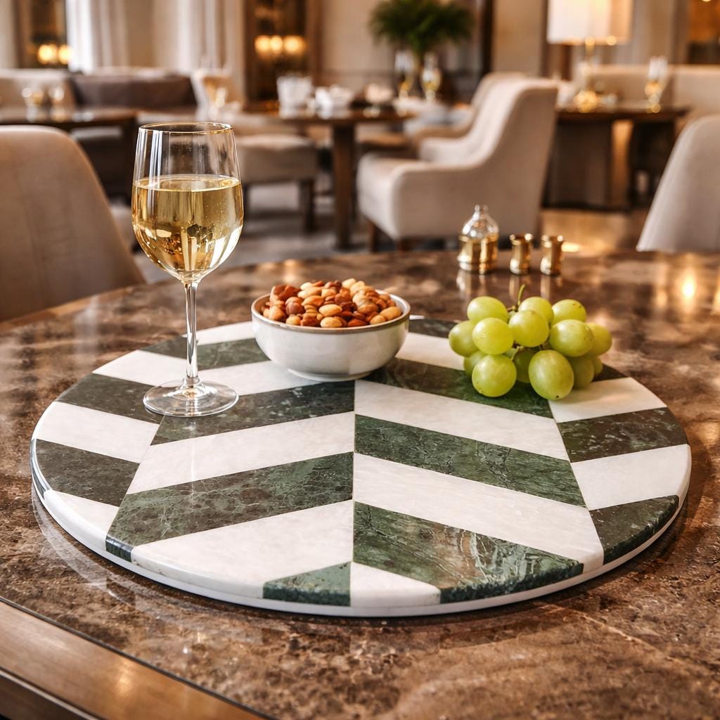 Mosaic Marble Round Tray: Natural Finish, Verde Green & White - GOFIRE OUTLET