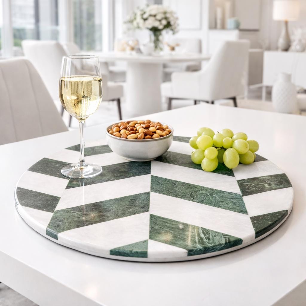 Mosaic Marble Round Tray: Natural Finish, Verde Green & White - GOFIRE OUTLET