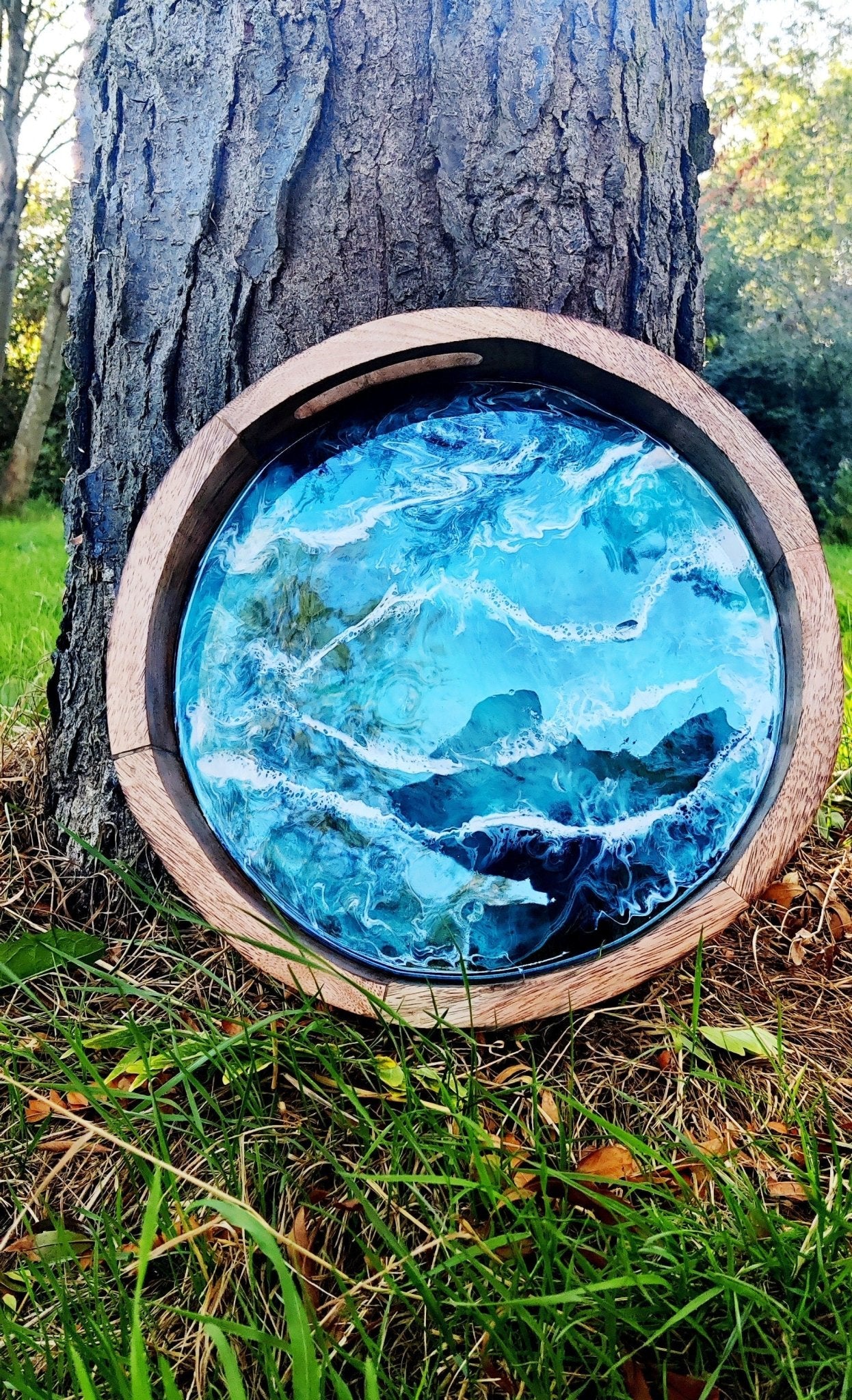 Ocean Resin Art Wooden Tray | Handcrafted Mango & Acacia Wood Tray for Home Décor & Gifts - GOFIRE OUTLET