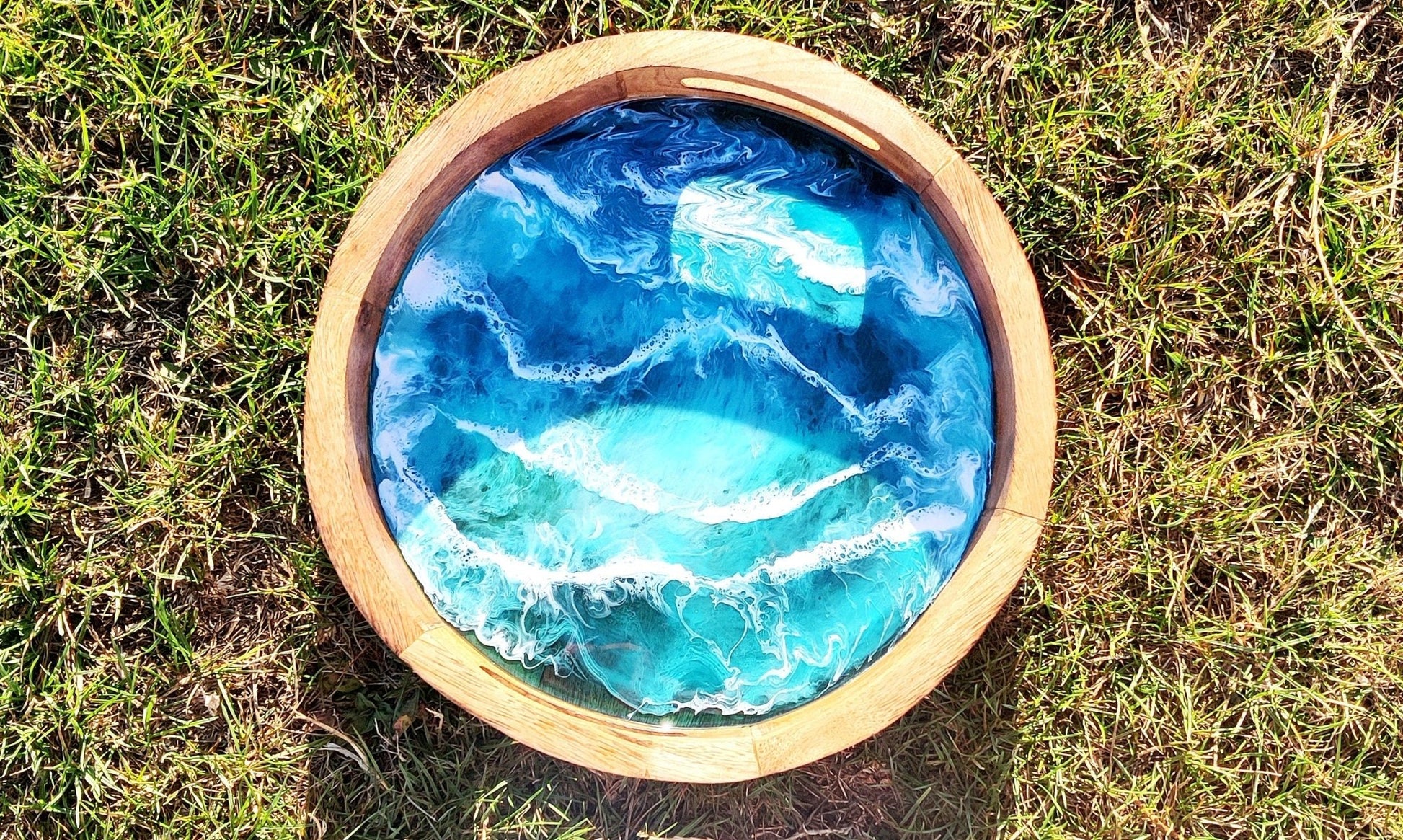 Ocean Resin Art Wooden Tray | Handcrafted Mango & Acacia Wood Tray for Home Décor & Gifts - GOFIRE OUTLET