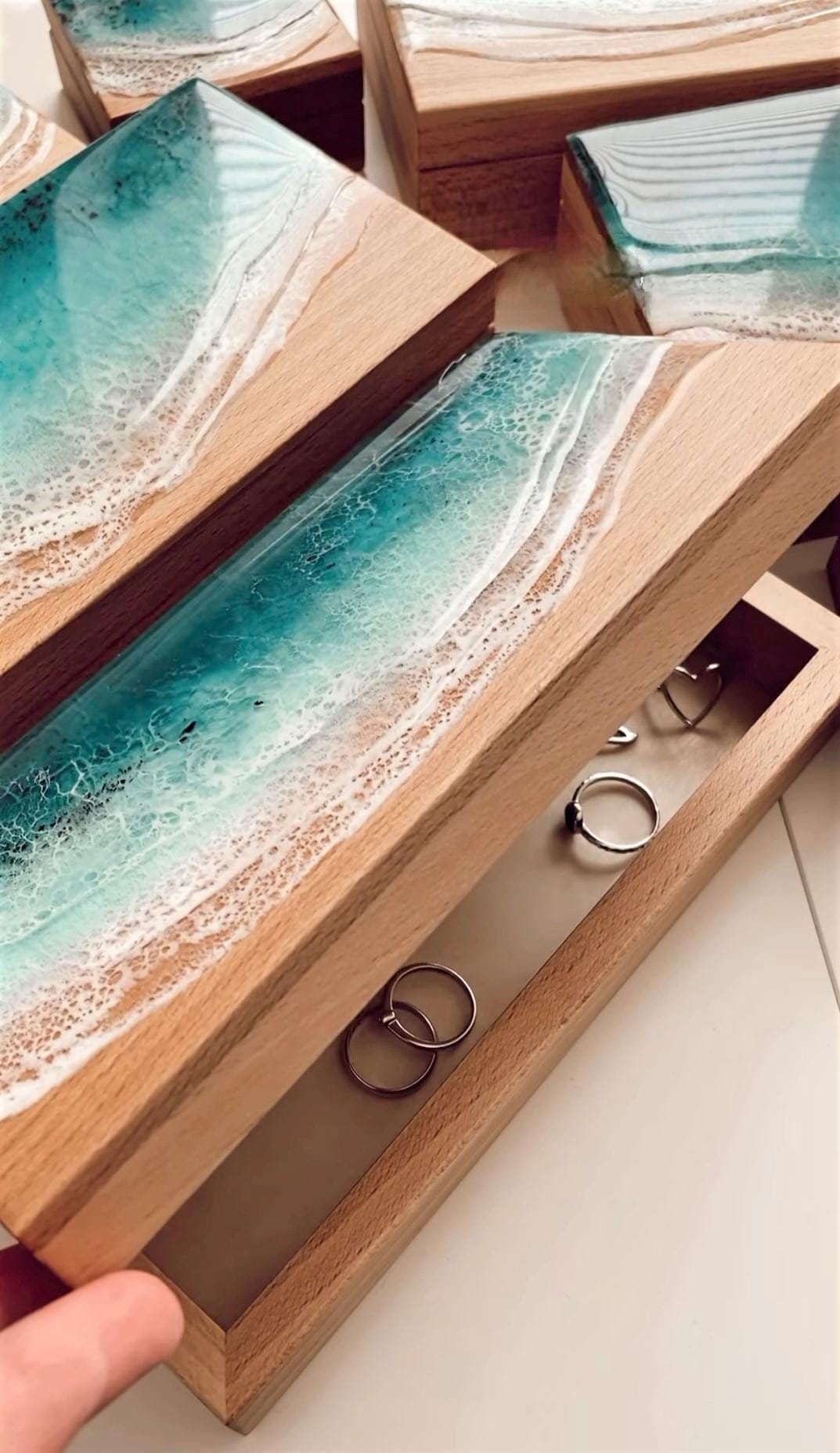 Ocean Resin Jewelry Box, Personalized Travel Case for Women, Gift For Her, Wooden Jewelry Organizer, Personalized Jewelry Box - GOFIRE OUTLET