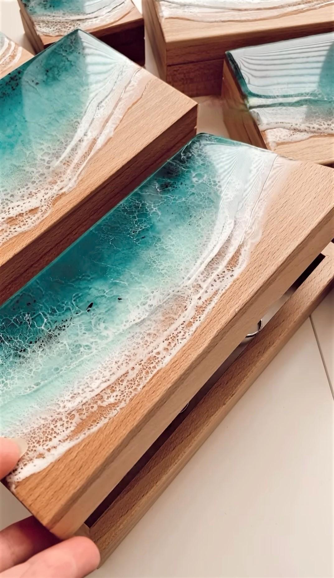 Ocean Resin Jewelry Box, Personalized Travel Case for Women, Gift For Her, Wooden Jewelry Organizer, Personalized Jewelry Box - GOFIRE OUTLET