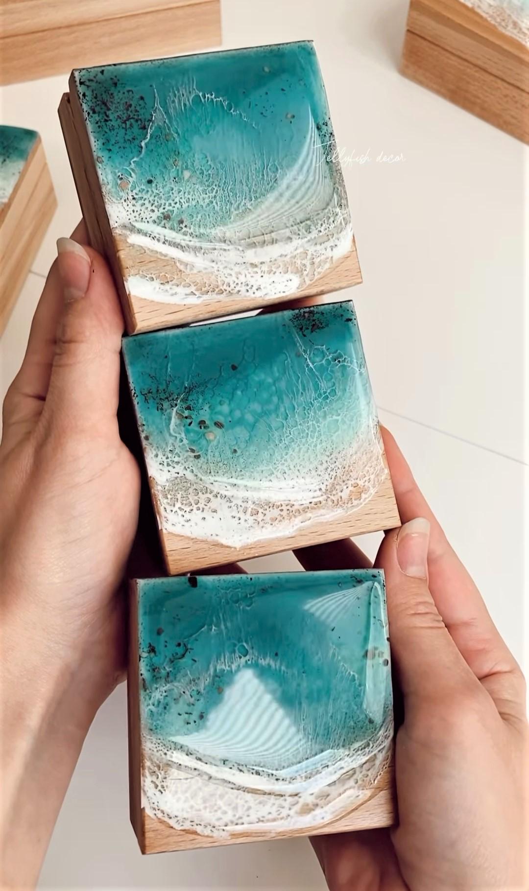 Ocean Resin Jewelry Box, Personalized Travel Case for Women, Gift For Her, Wooden Jewelry Organizer, Personalized Jewelry Box - GOFIRE OUTLET
