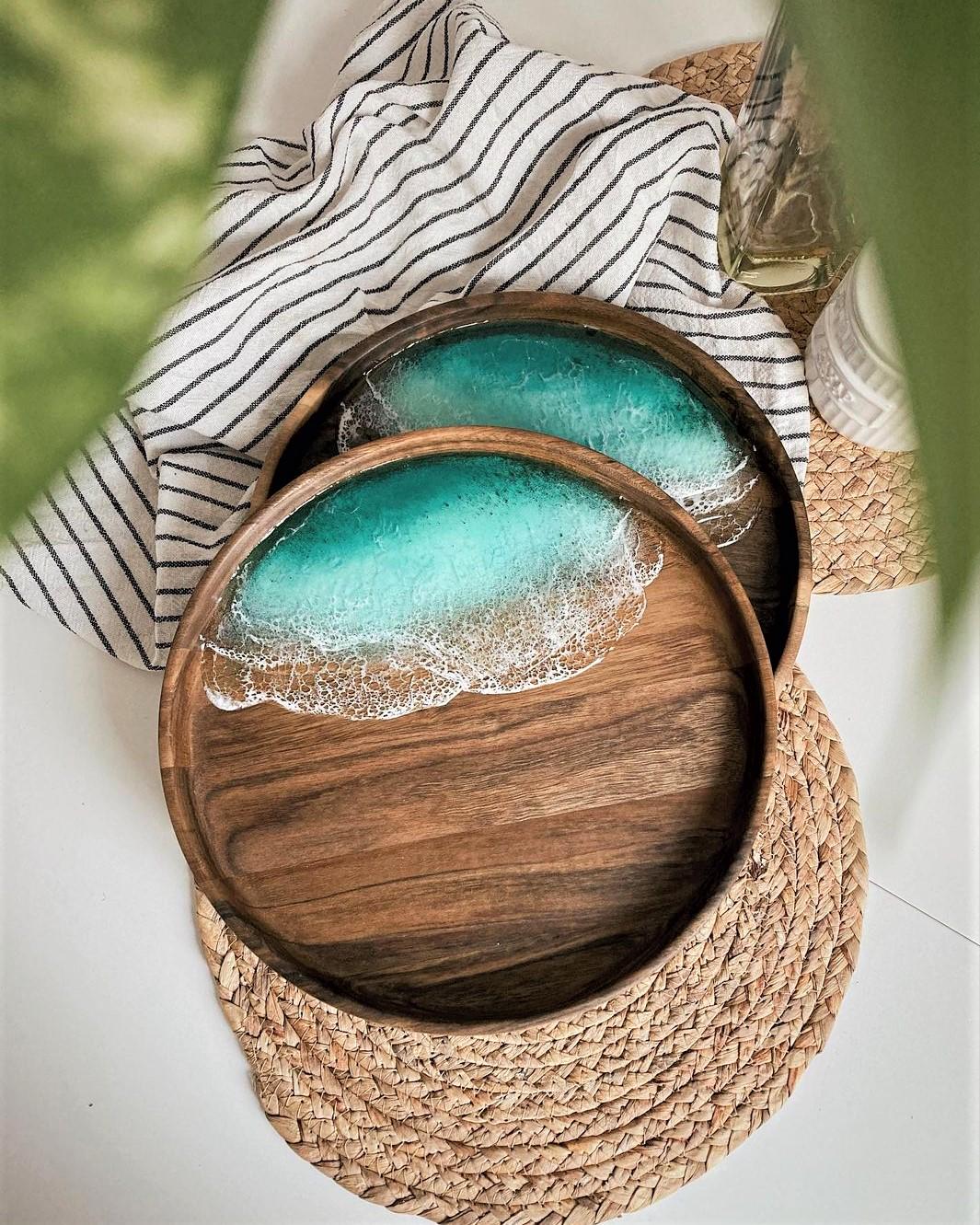 Personalized Ocean Resin Art Wooden Tray, Acacia Wood Tray, Customized Ocean Art Tray, Ocean Art Wooden Plate, Decorative Tray, Home Décor - GOFIRE OUTLET