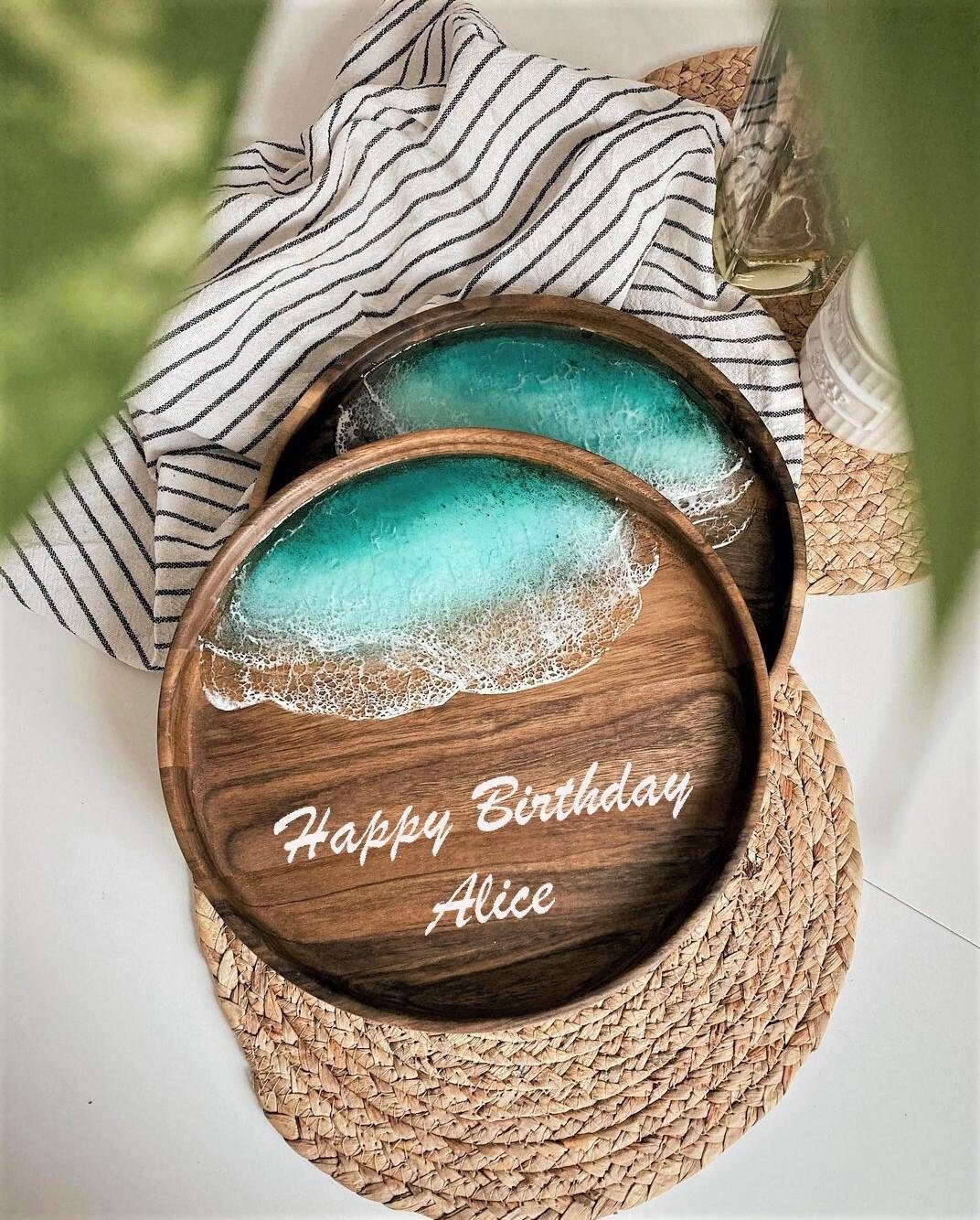 Personalized Ocean Resin Art Wooden Tray, Acacia Wood Tray, Customized Ocean Art Tray, Ocean Art Wooden Plate, Decorative Tray, Home Décor - GOFIRE OUTLET
