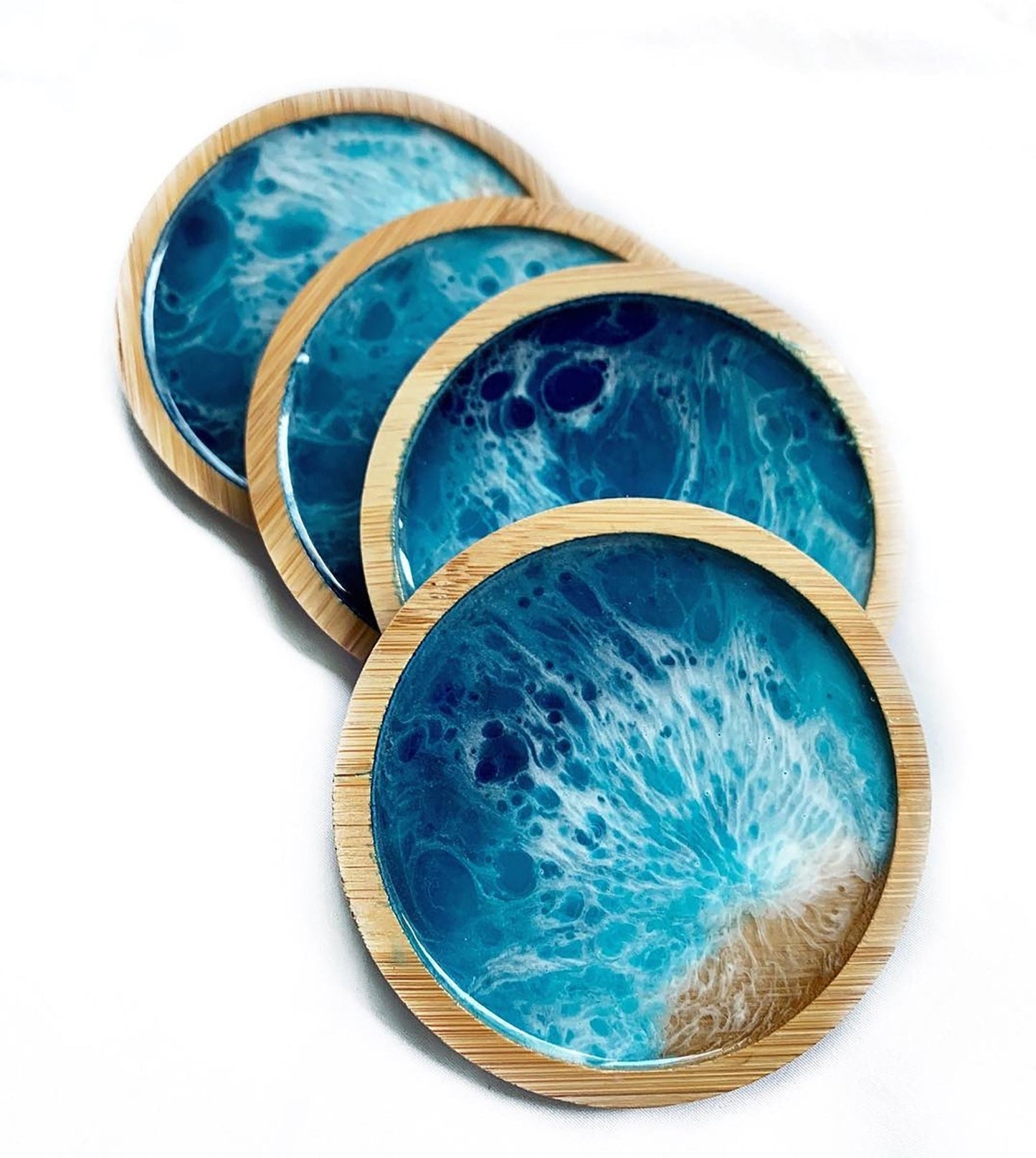 Resin Art Wood Coasters Sets, Resin Art in Bamboo, Cork, Acacia Wood Coasters For Wedding Gifts, Birthday Gifts, Table Décor, Personalized - GOFIRE OUTLET