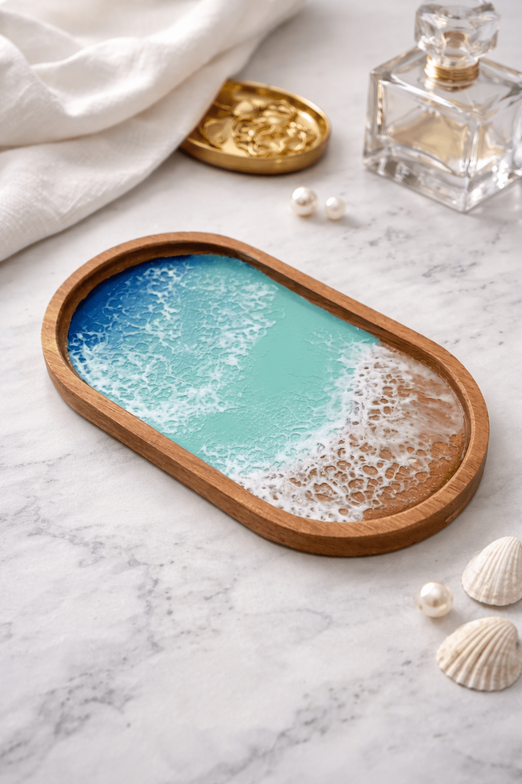 Trinket Dish for Jewelry, Ocean Resin Art Trinket Wooden Dish, Acacia Wood Dish for Jewelry Storage, Personalized Trinket Dish - GOFIRE OUTLET